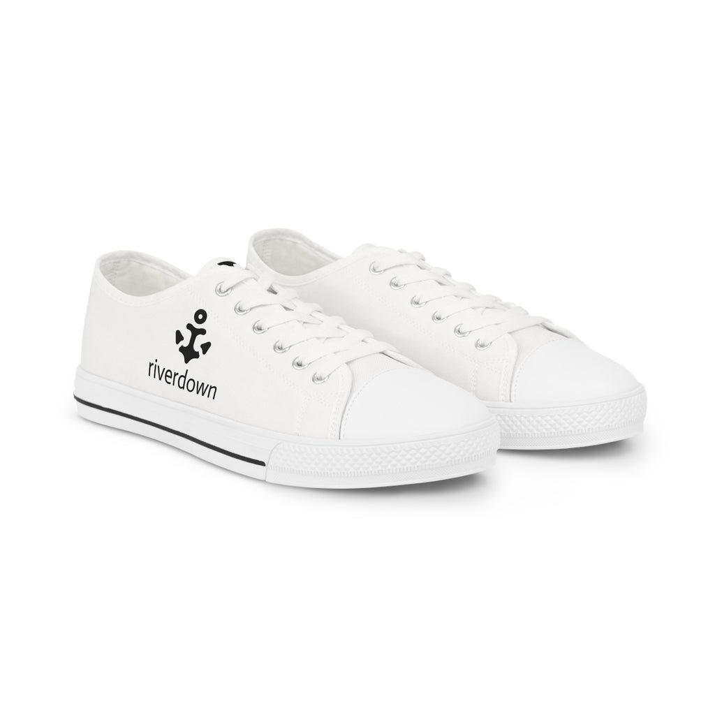 81 - Men's Sailing Anchor - Low Top Sneakers — White Casual Canvas Shoes with Rivertown Anchor Logo