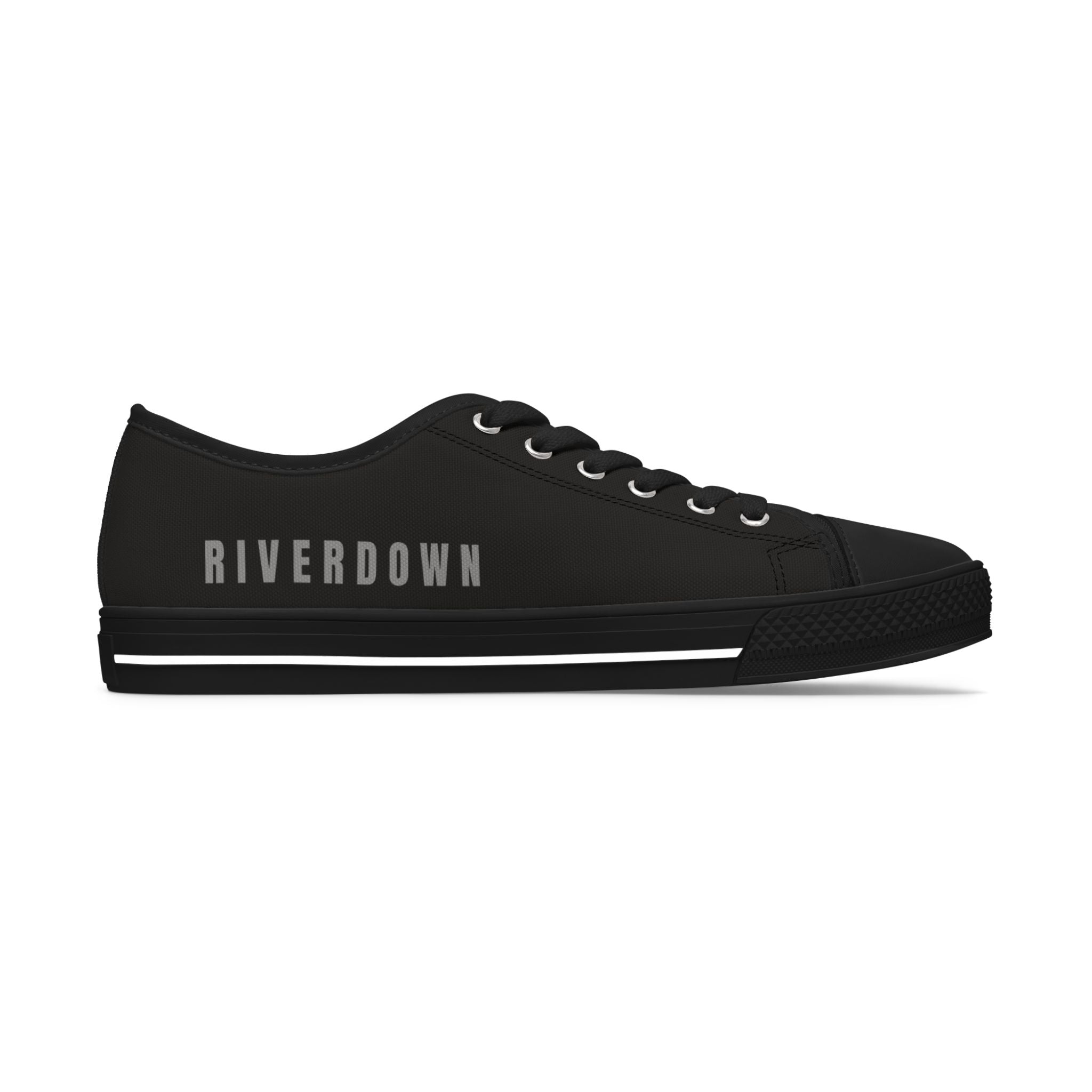 81 - Women's Night Low Top Sneakers — Minimal White Canvas Sneakers with 'RIVERDOWN' Side Text
