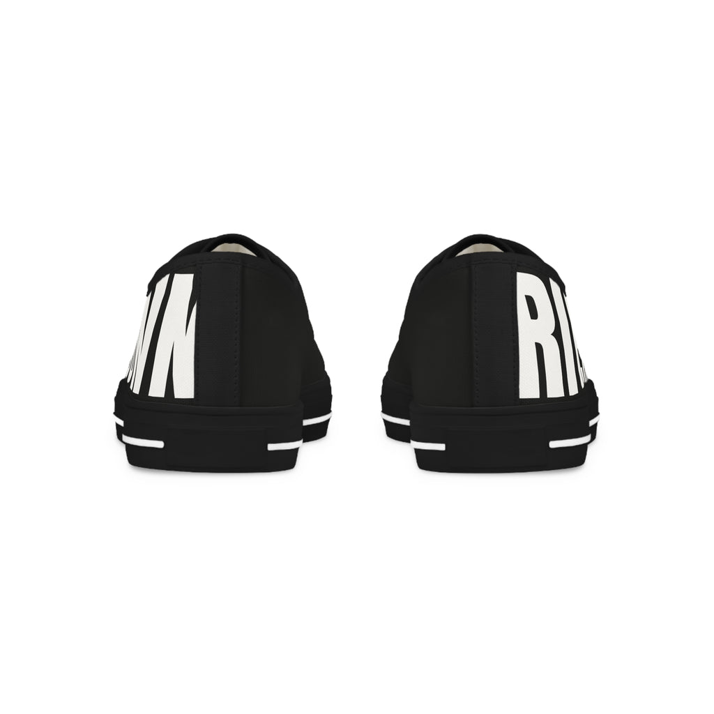 81 - Men's Black Low Top Sneakers — Black & White Graphic Canvas