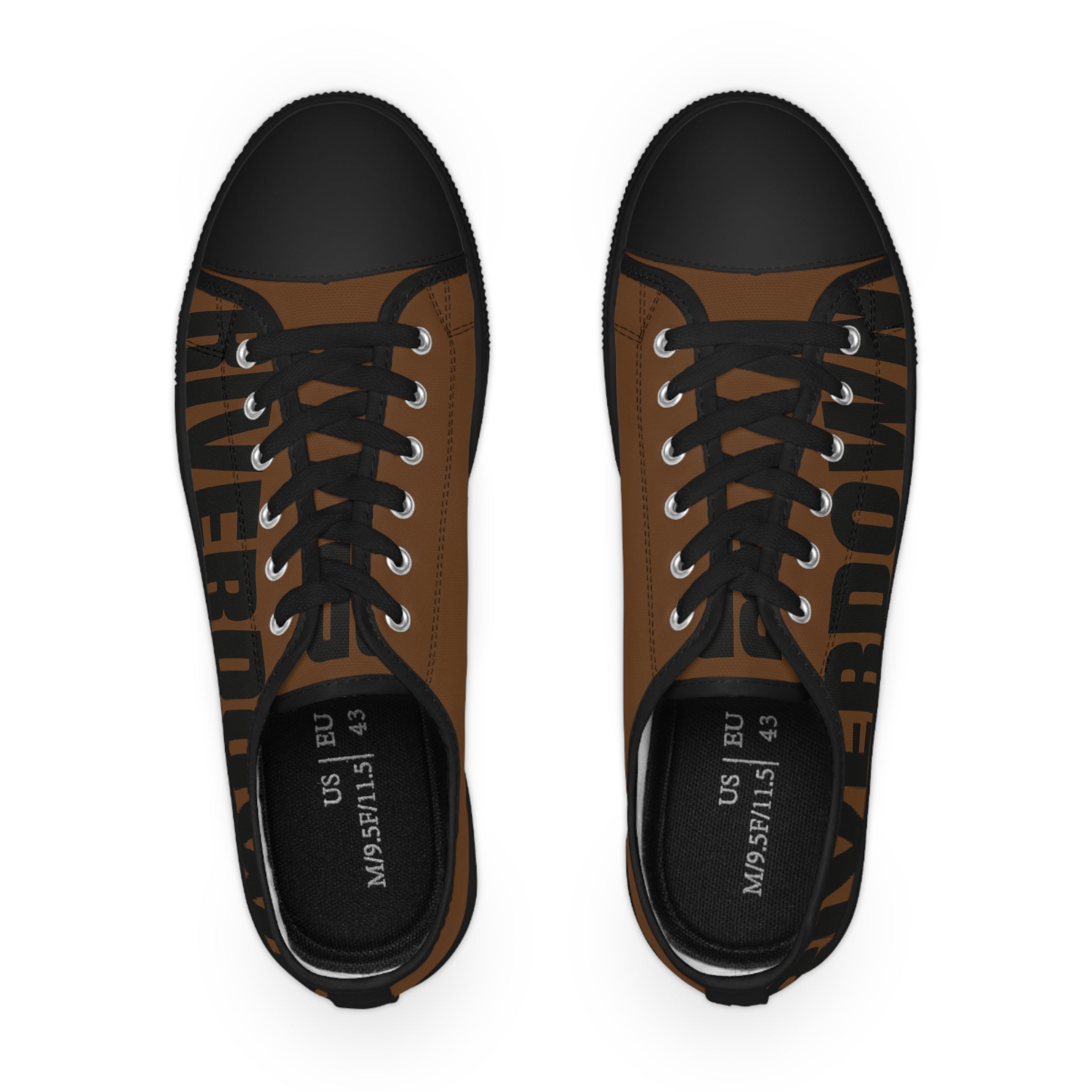 81 - Men's Brown Low Top Sneakers — Black & White Graphic Canvas
