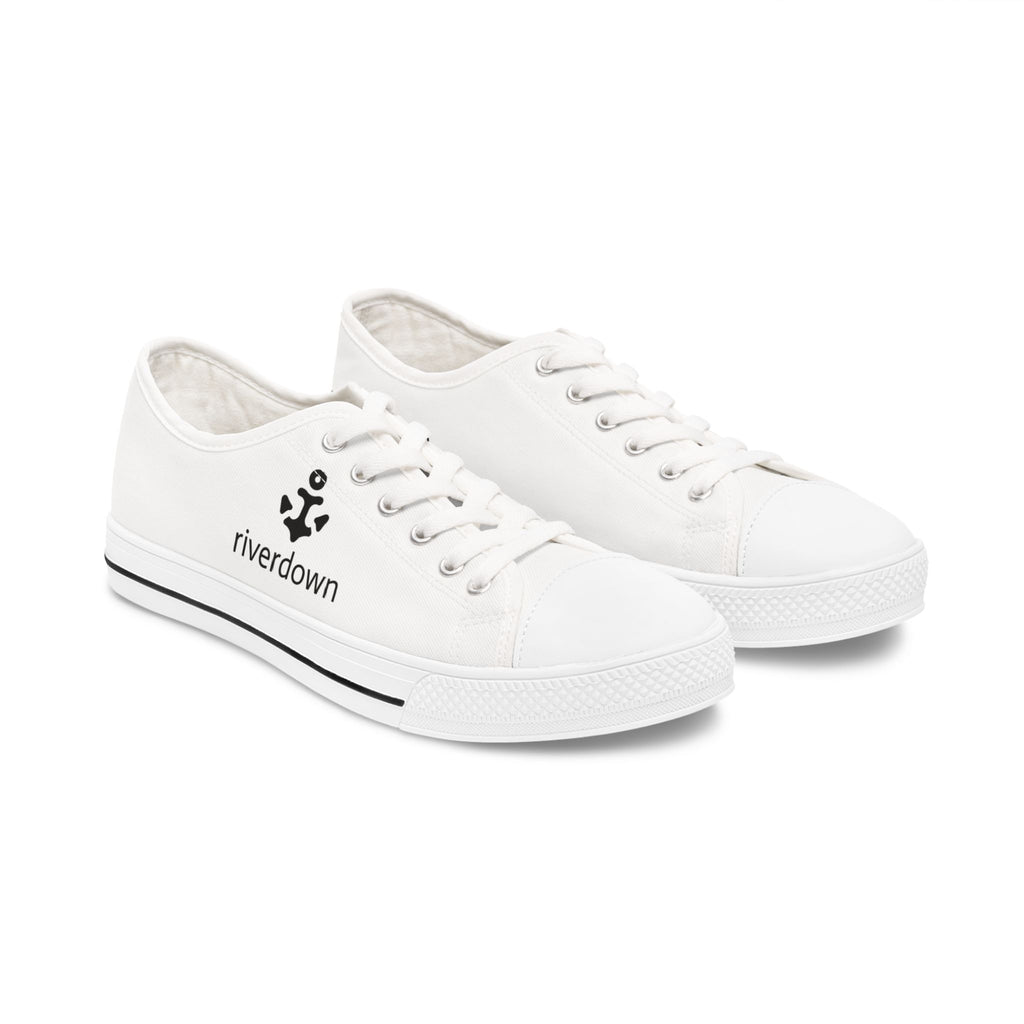 81 - Women's Sailing Anchor - Low Top Sneakers — Minimal White Canvas Shoes with Small Side Logo