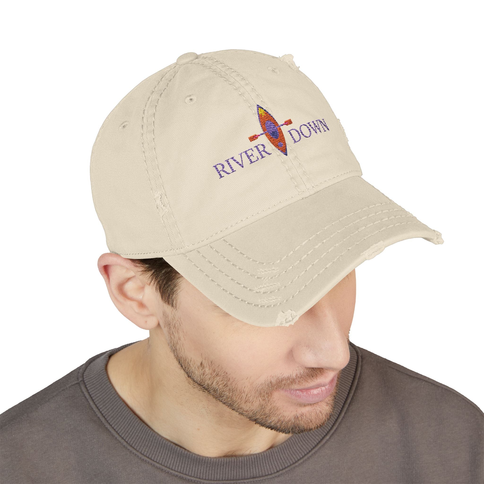 920 - Hat Multi Colors Kayak Distressed Embroidered 'Riverdown' Dad Hat – Vintage Washed Baseball Cap