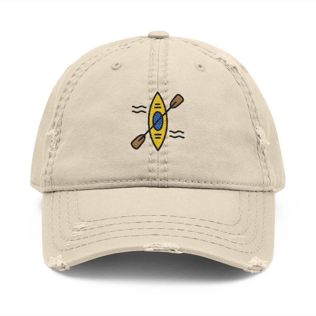 92 - Kayak Embroidered Distressed Dad Hat - Embroidered Vintage Beach Cap