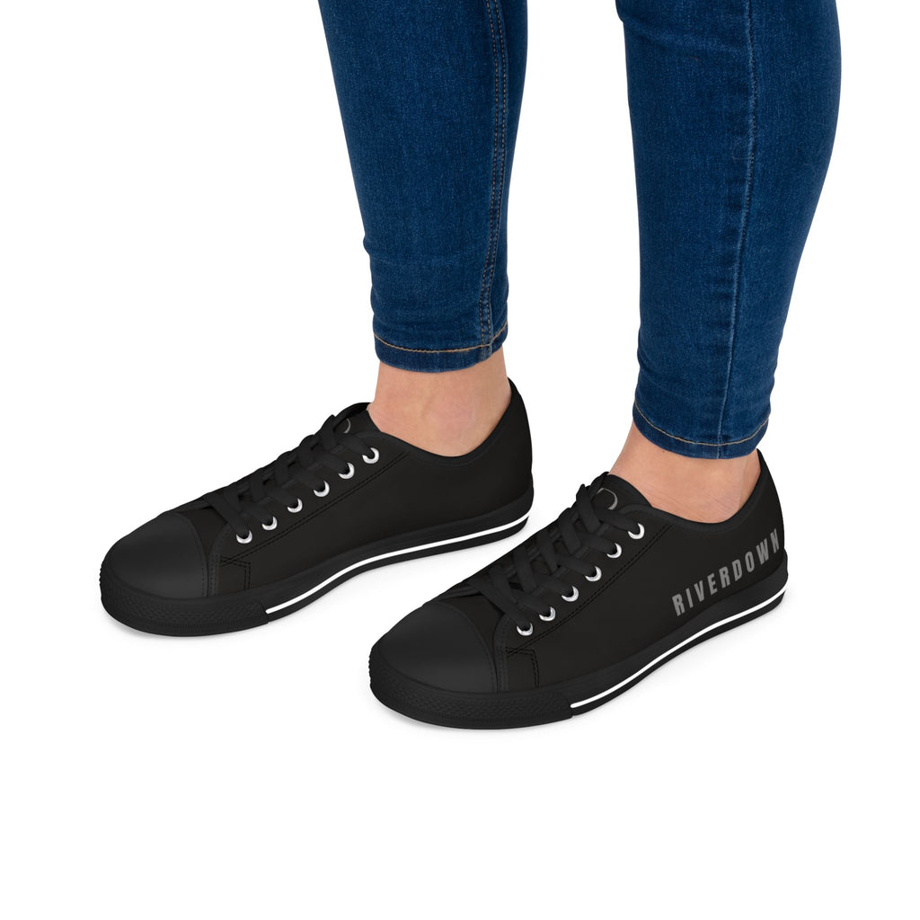 81 - Women's Night Low Top Sneakers — Minimal White Canvas Sneakers with 'RIVERDOWN' Side Text
