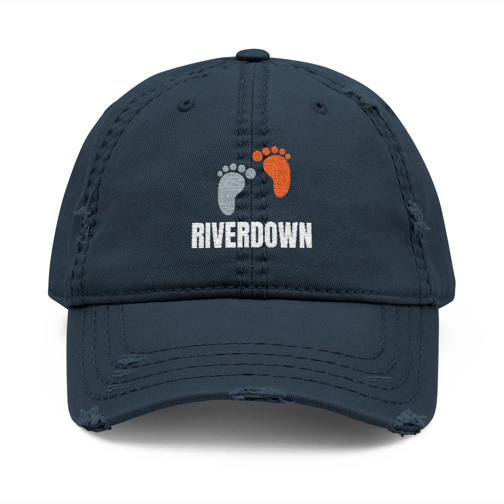 92 - Riverdown Feet Embroidered Distressed Dad Hat - Embroidered Vintage Beach Cap