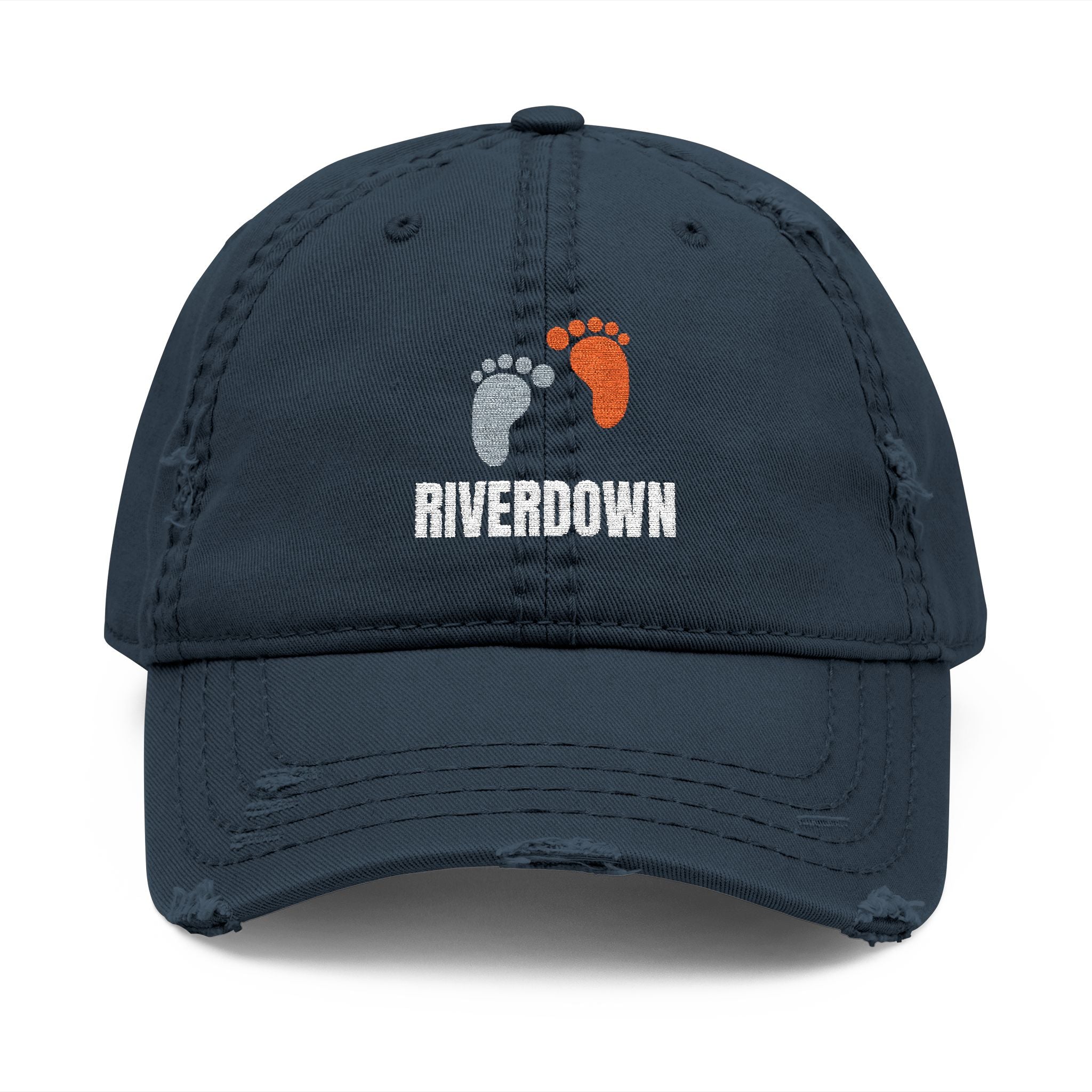 92 - Riverdown Feet Embroidered Distressed Dad Hat - Embroidered Vintage Beach Cap