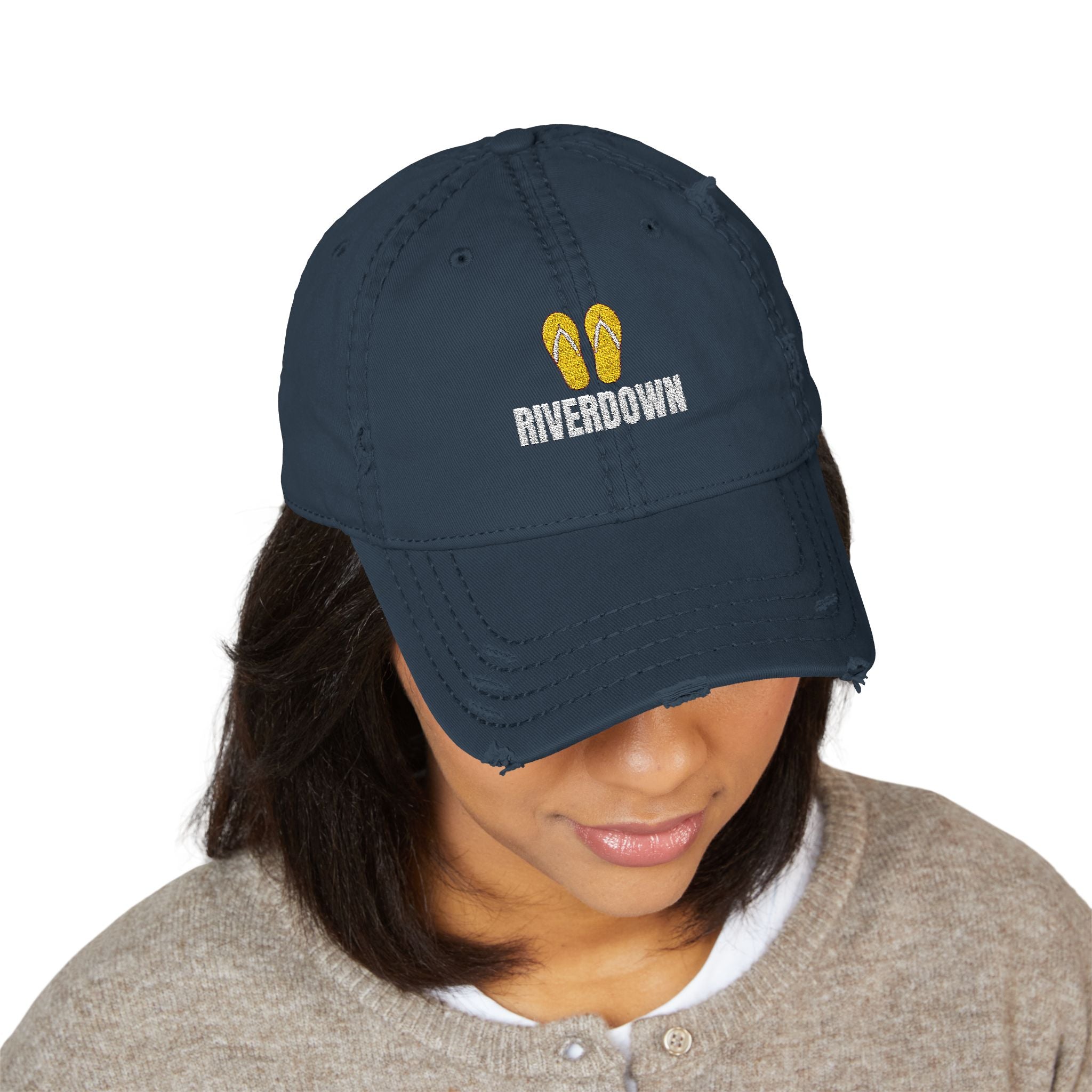 92 - Sandals - Distressed Embroidered Dad Hat — Flip Flop & 'Avgrown' Logo