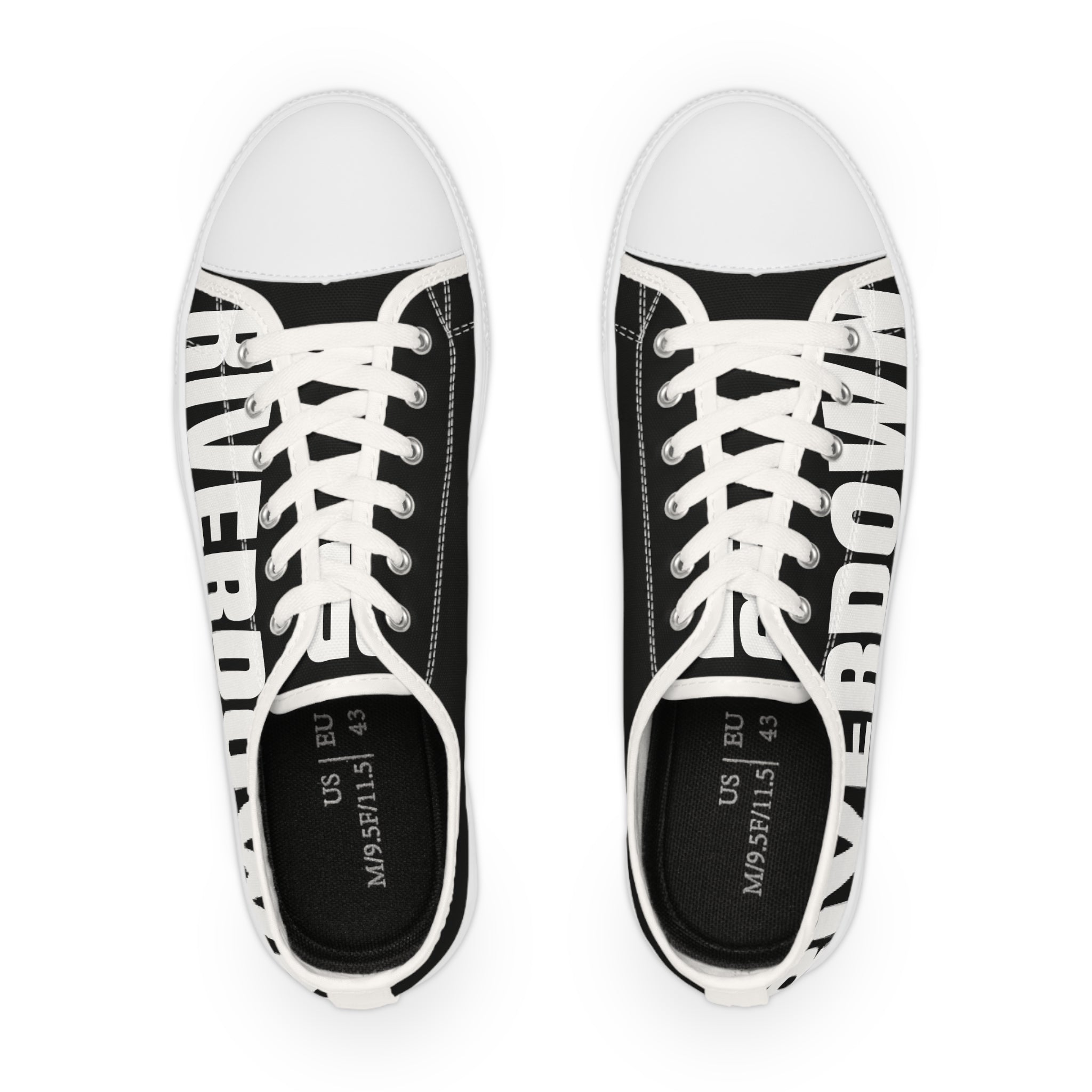 81 - Men's Black Low Top Sneakers — Black & White Graphic Canvas