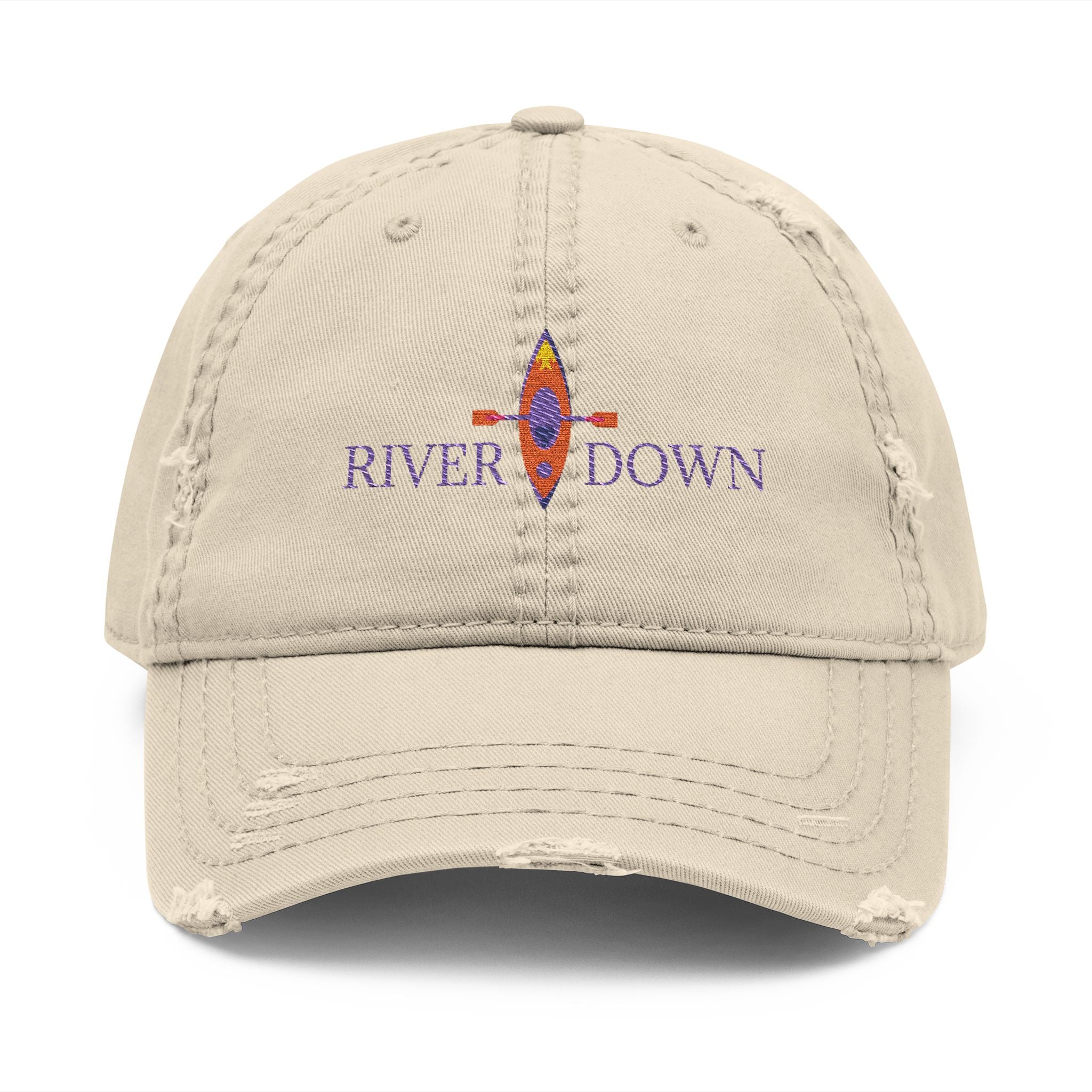 920 - Hat Multi Colors Kayak Distressed Embroidered 'Riverdown' Dad Hat – Vintage Washed Baseball Cap