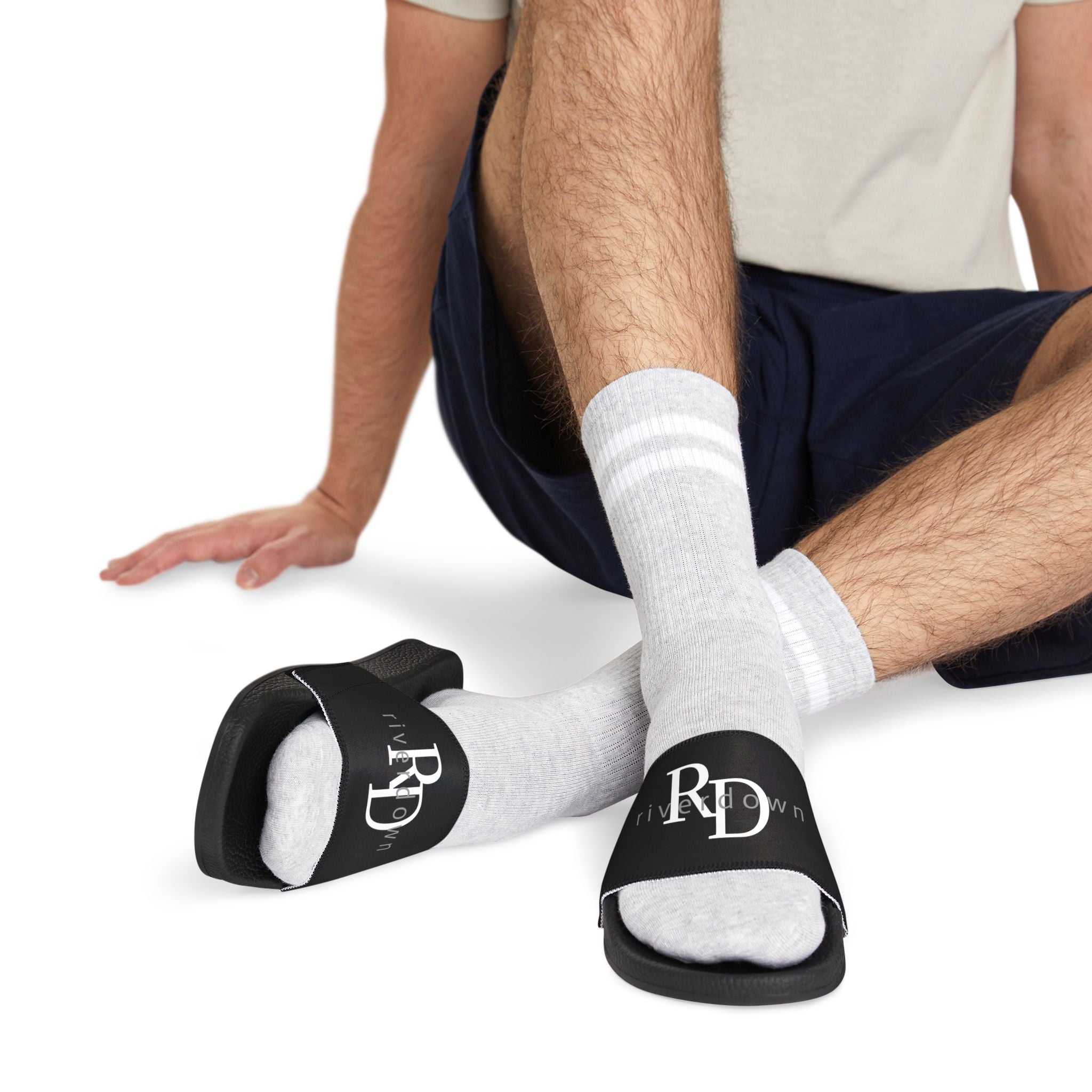 81 - Men's Black Slide Sandals — Customizable Removable-Strap Slides with Logo