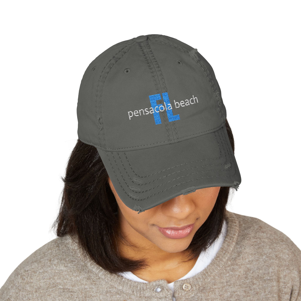 935 - Pensacola Beach Embroidered Distressed Dad Hat - Embroidered Vintage Beach Cap