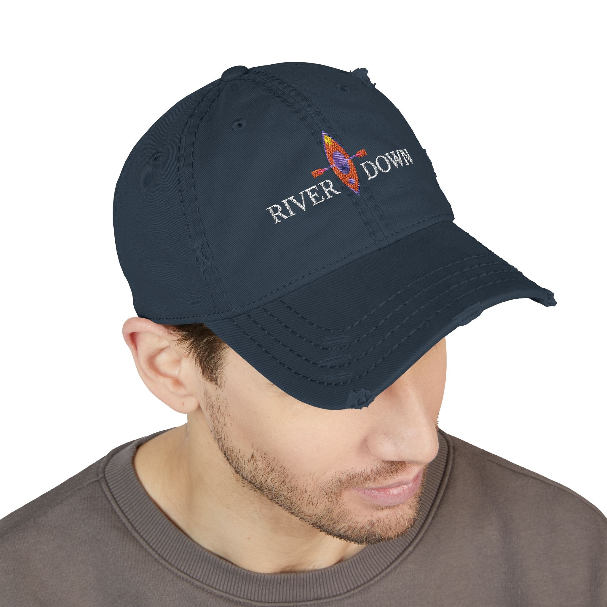 920 - Hat Multi Colors Kayak Distressed Embroidered 'Riverdown' Dad Hat – Vintage Washed Baseball Cap