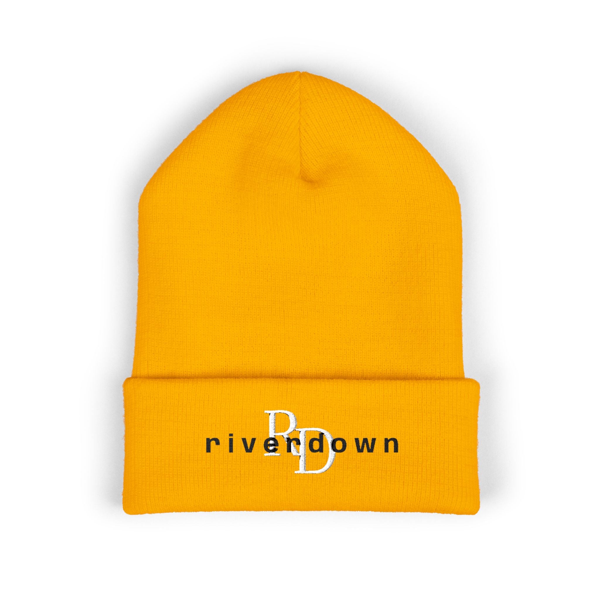92 - RD Embroidered Cuffed Beanie — Classic Knit Hat, Bold Yellow
