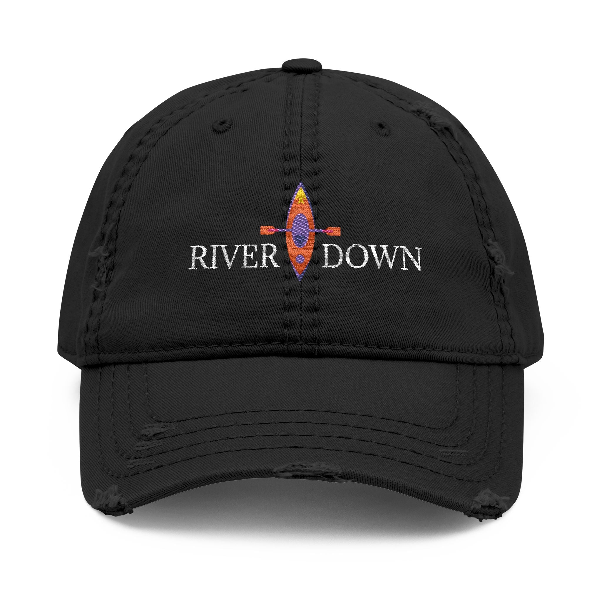 920 - Hat Multi Colors Kayak Distressed Embroidered 'Riverdown' Dad Hat – Vintage Washed Baseball Cap