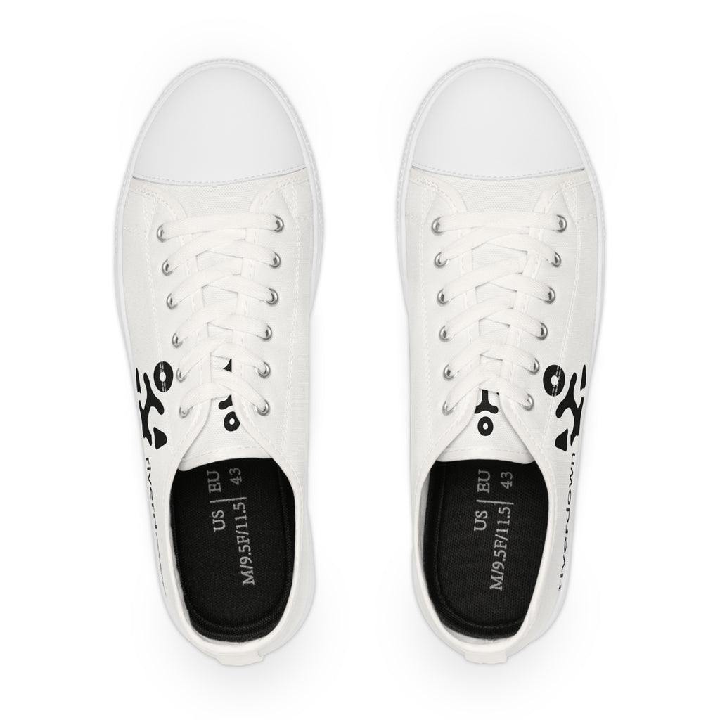 81 - Men's Low Top White Sneakers — Minimal Black Abstract Design