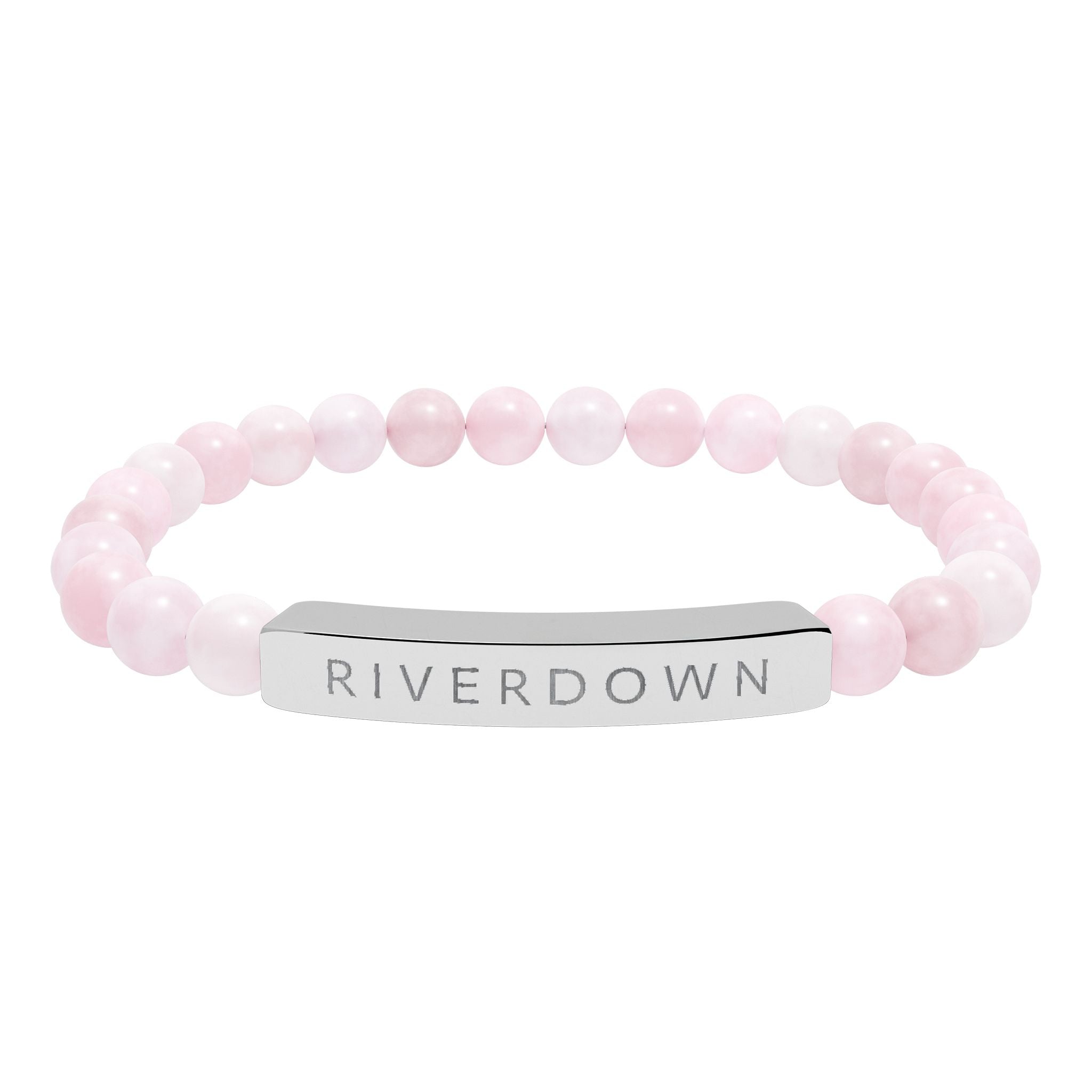 927 - Engraved Natural Stone Stretch Bar Bracelet — Personalized Riverdown Bead Bracelet