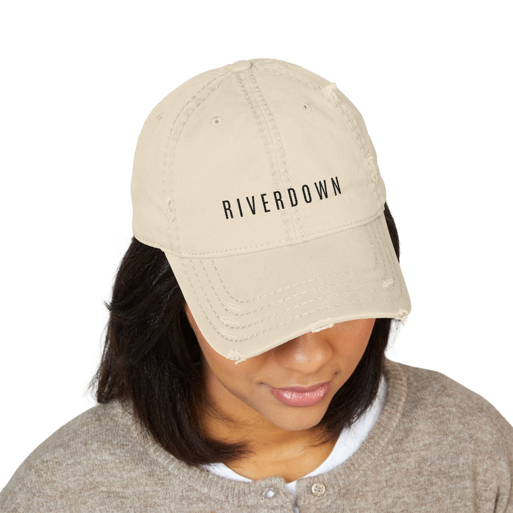 92 - Riverdown Embroidered Distressed Dad Hat - Embroidered Vintage Beach Cap