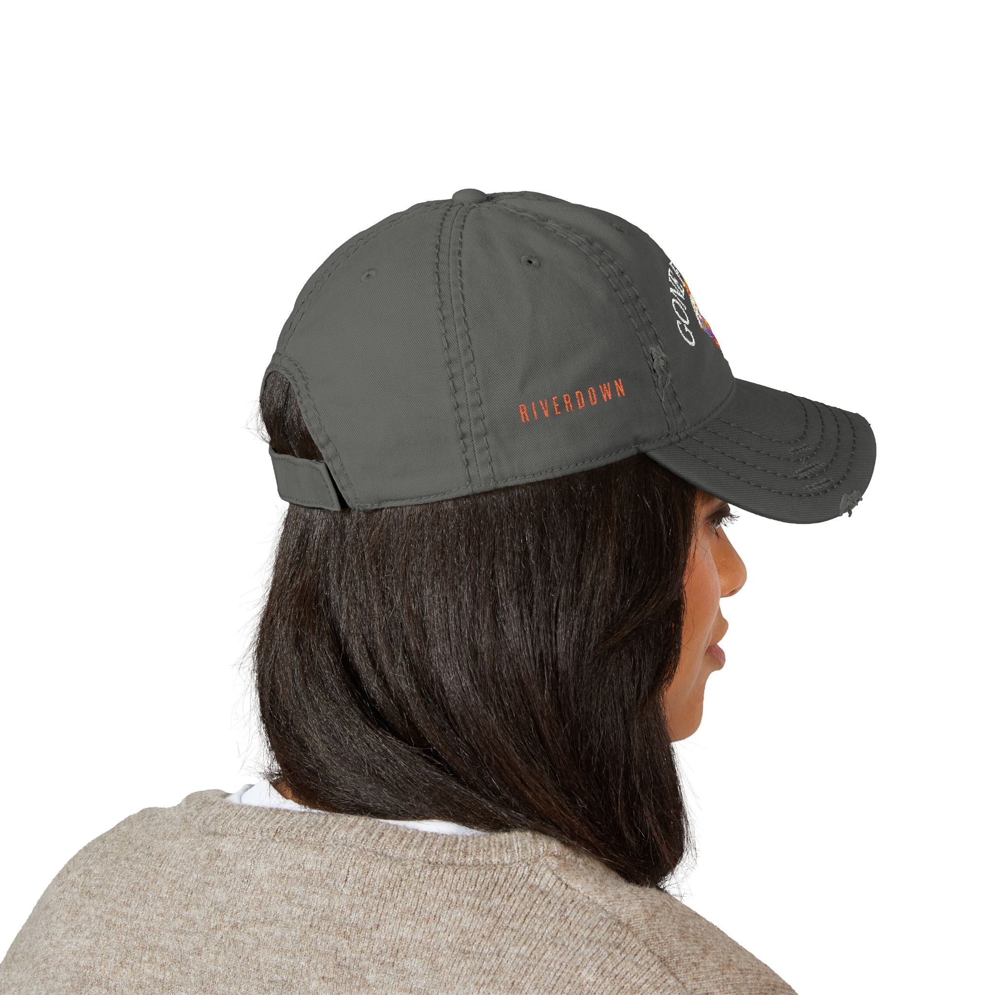 92 - Gone Fishing Embroidered Distressed Dad Hat - Embroidered Vintage Beach Cap