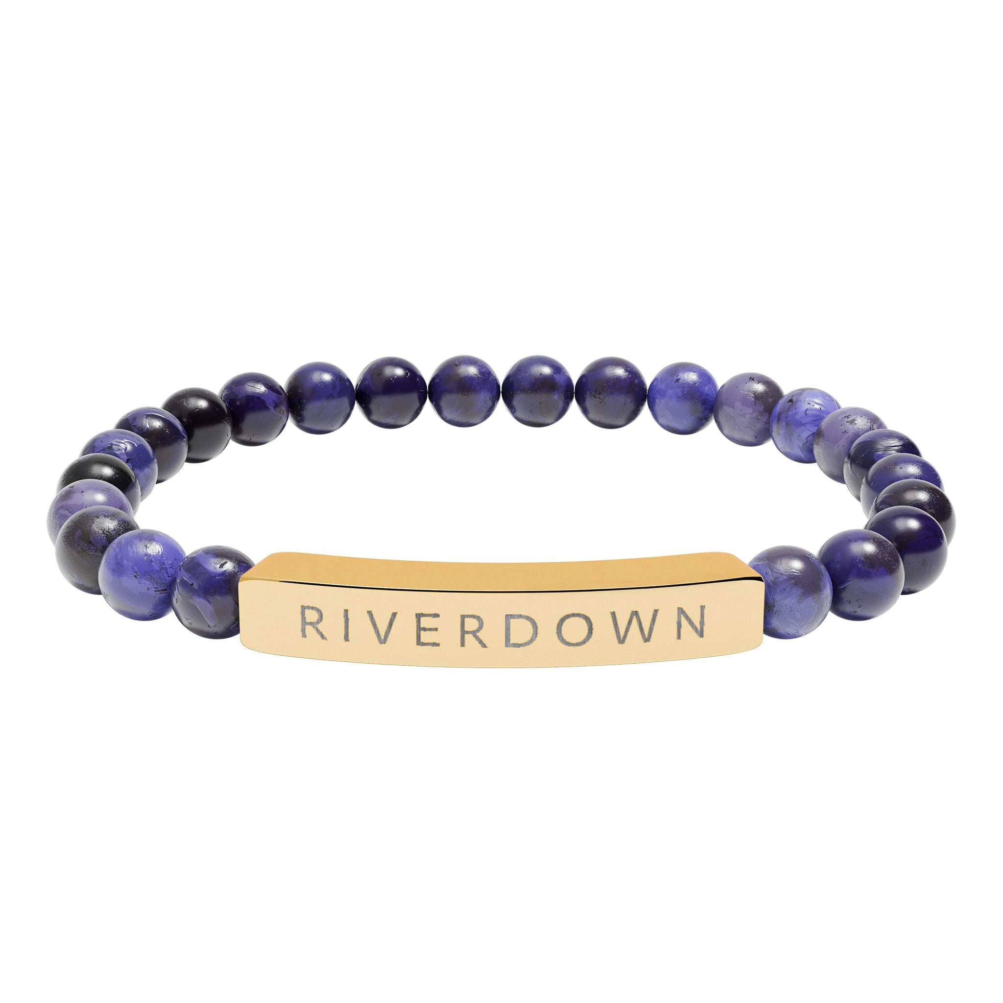 927 - Engraved Natural Stone Stretch Bar Bracelet — Personalized Riverdown Bead Bracelet