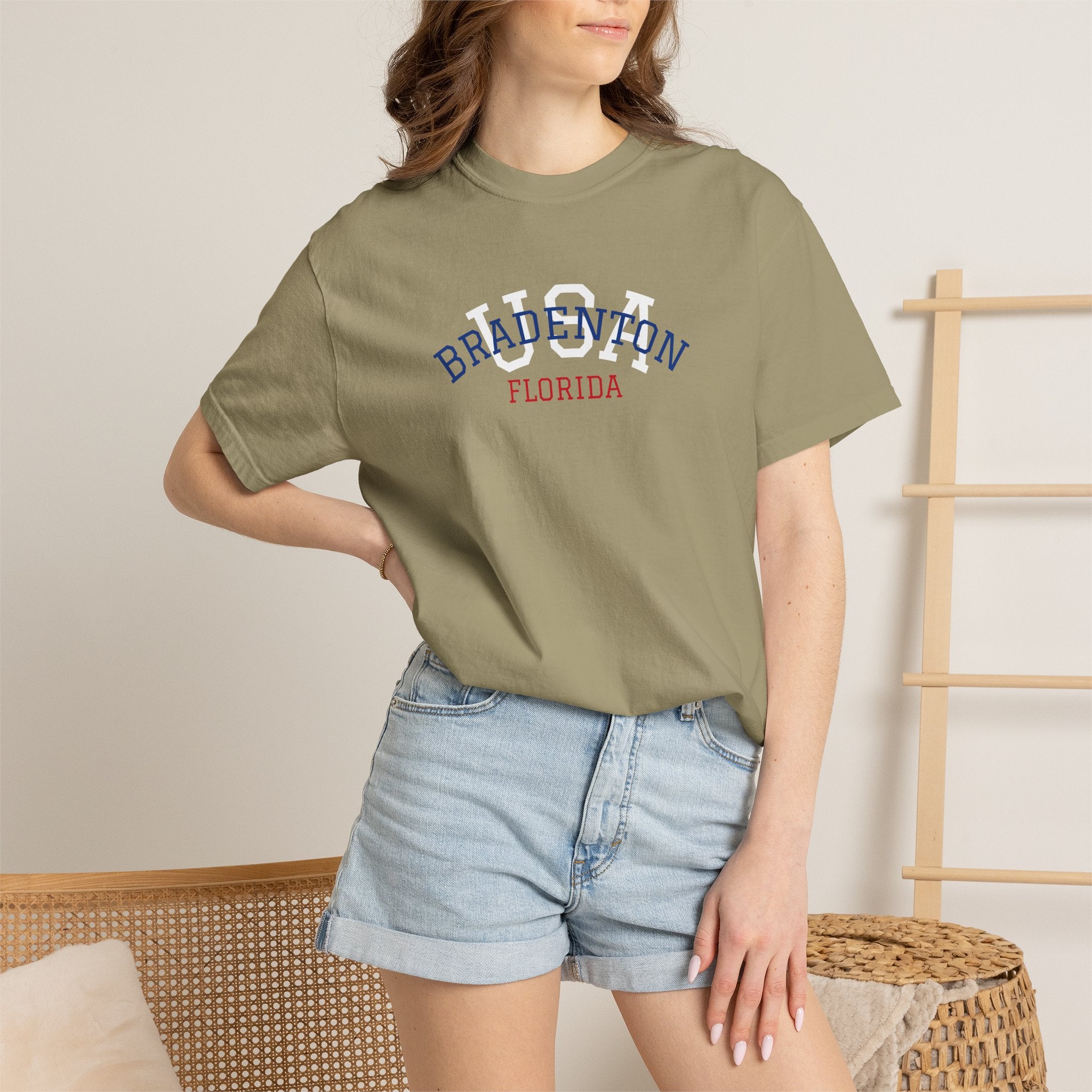 10 - Tee Multi Colors Bradenton USA Flag -  Minimalist Initials T-Shirt