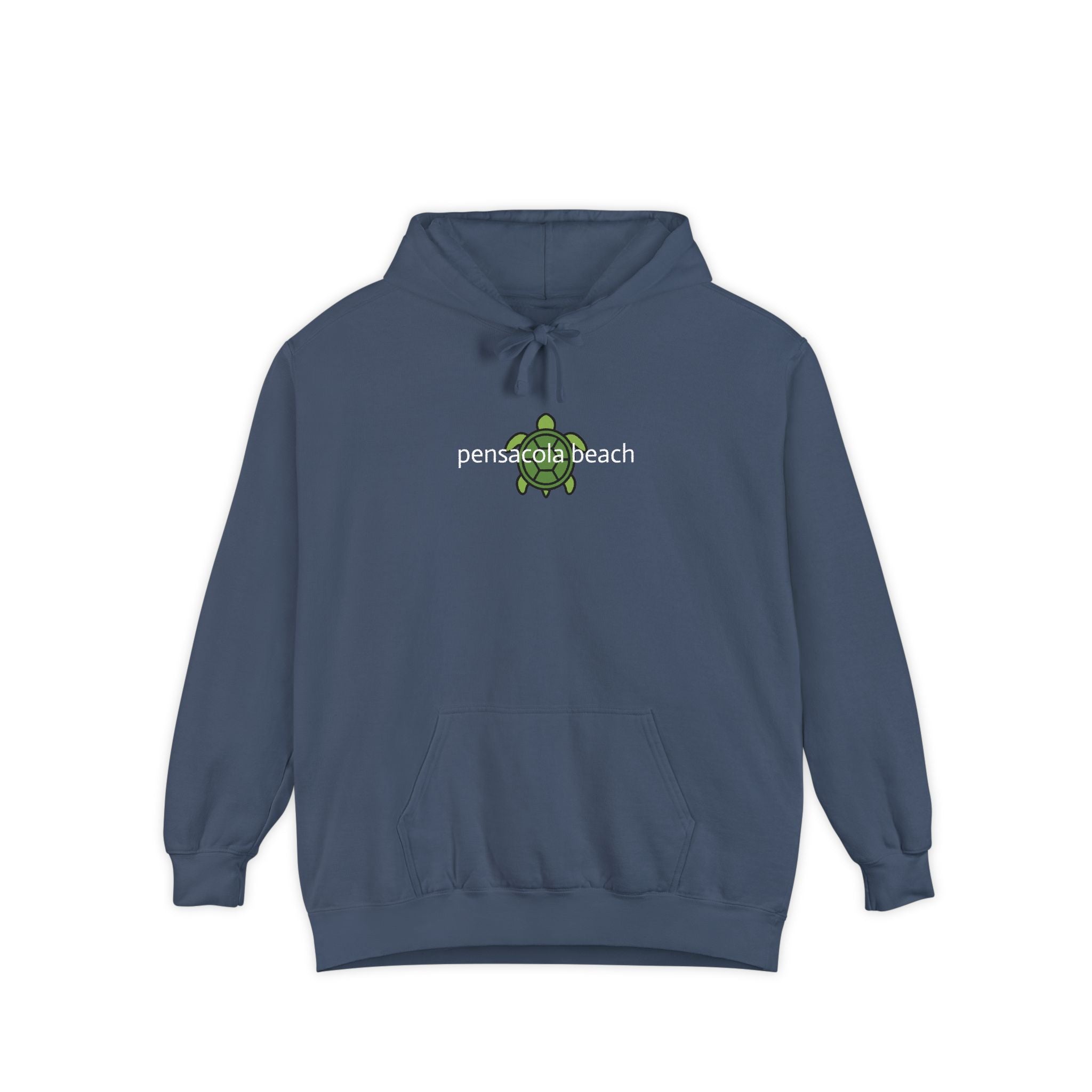 934 - Embroidered Pensacola Beach Sea Turtle Logo Hoodie — Soft Garment-Dyed Graphic Hoodie