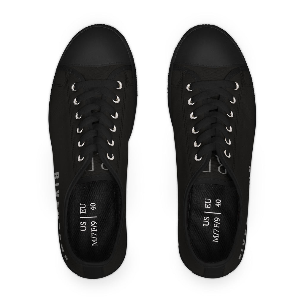 81 - Women's Night Low Top Sneakers — Minimal White Canvas Sneakers with 'RIVERDOWN' Side Text