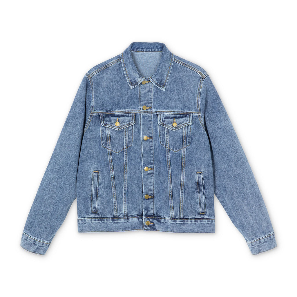 52 - Denim Jacket — 'RIVERDOWN' Back Print Men's Vintage-Style Jean Jacket