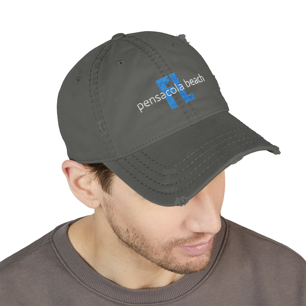 935 - Pensacola Beach Embroidered Distressed Dad Hat - Embroidered Vintage Beach Cap