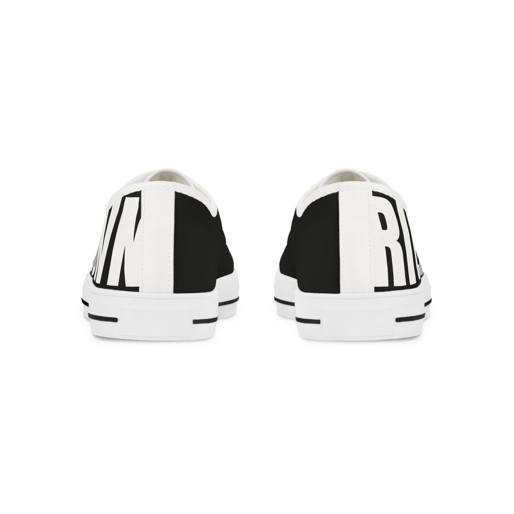 81 - Men's Black Low Top Sneakers — Black & White Graphic Canvas