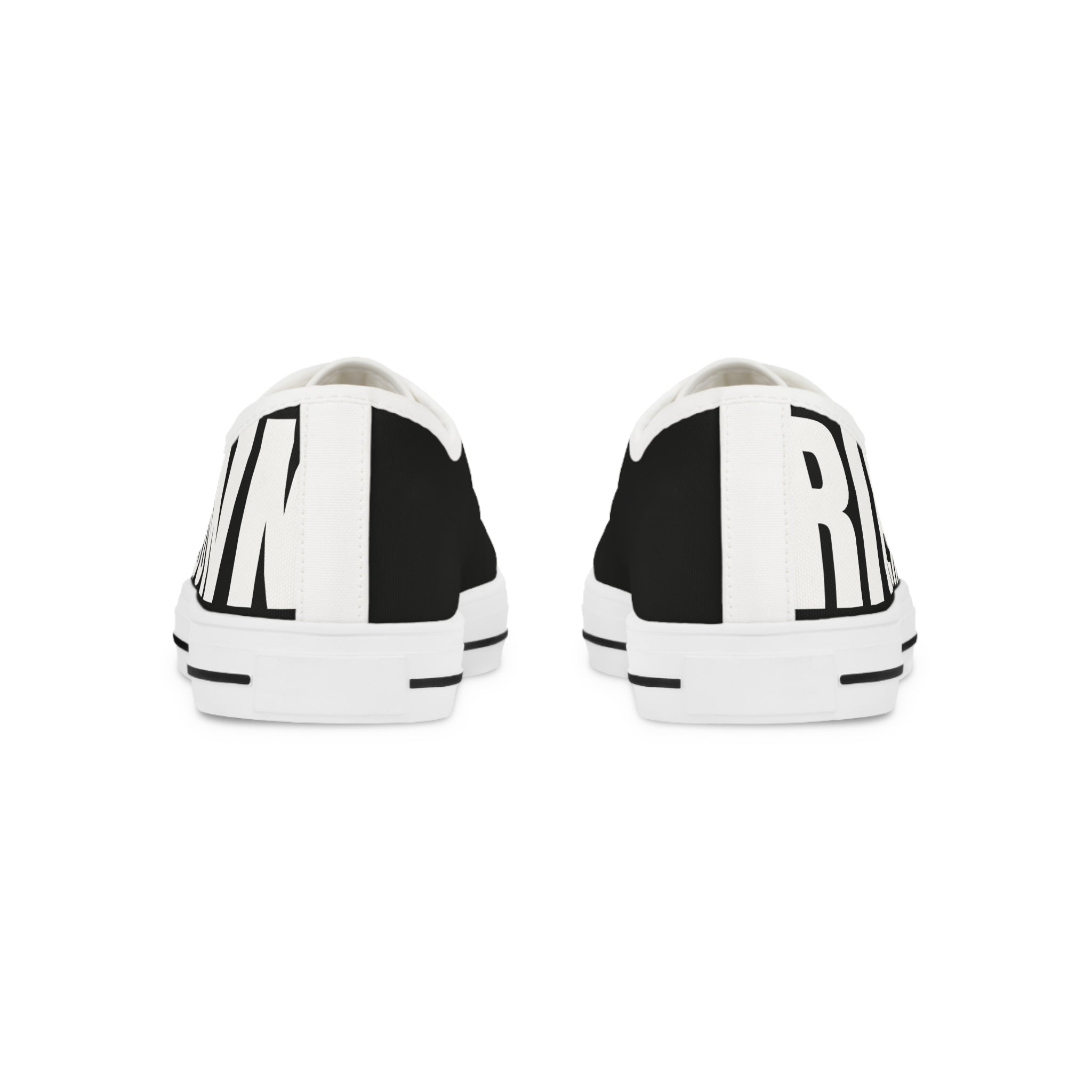 81 - Men's Black Low Top Sneakers — Black & White Graphic Canvas