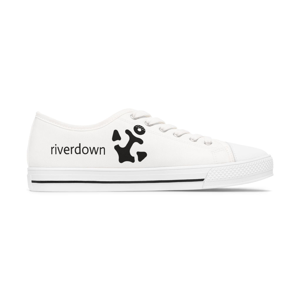 81 - Women’s White Low Top Sneakers — Casual Women's Canvas Shoes with Black Logo Accent