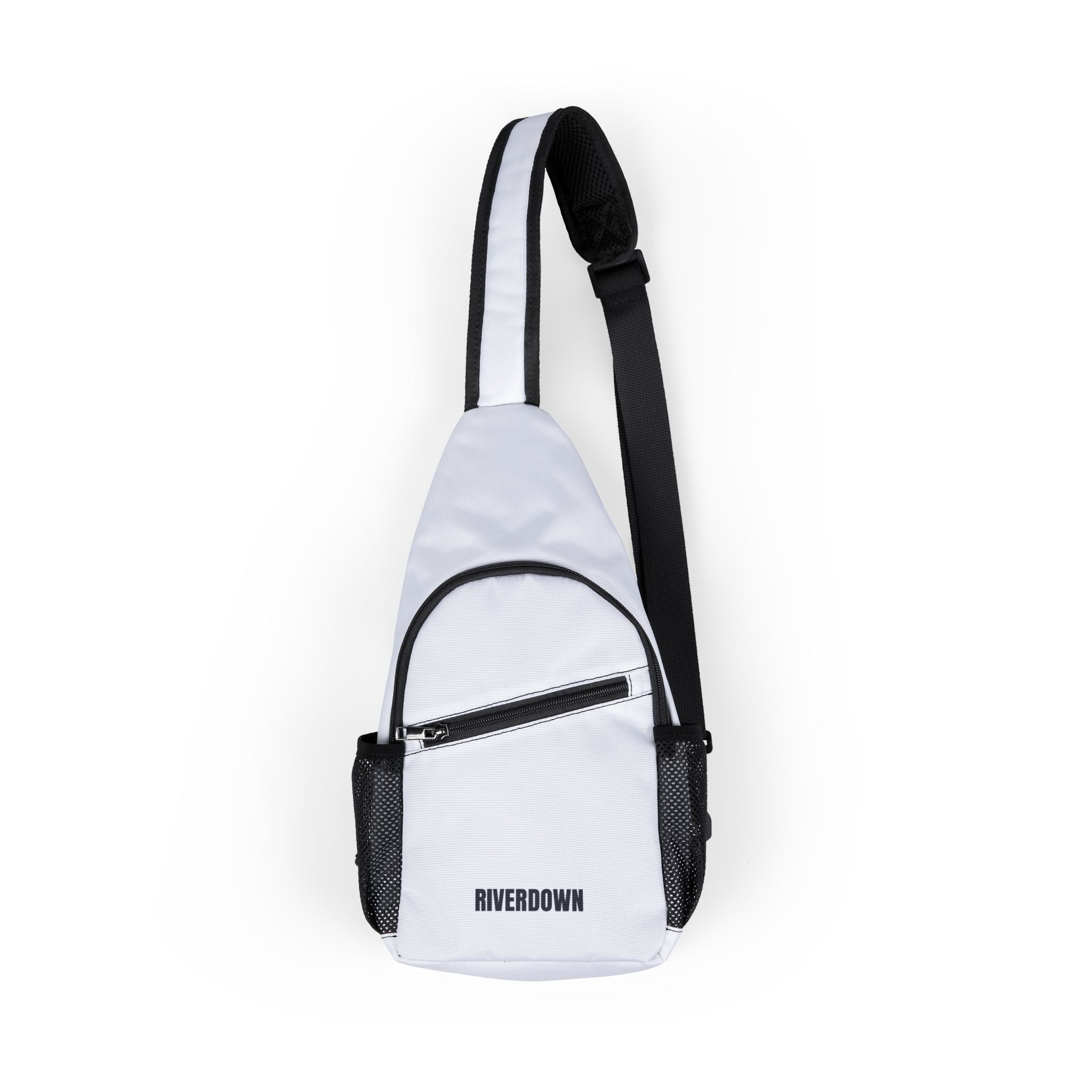 925 - White Riverdown Chest Bag — Compact Sling Bag with Front Zip & Side Pockets