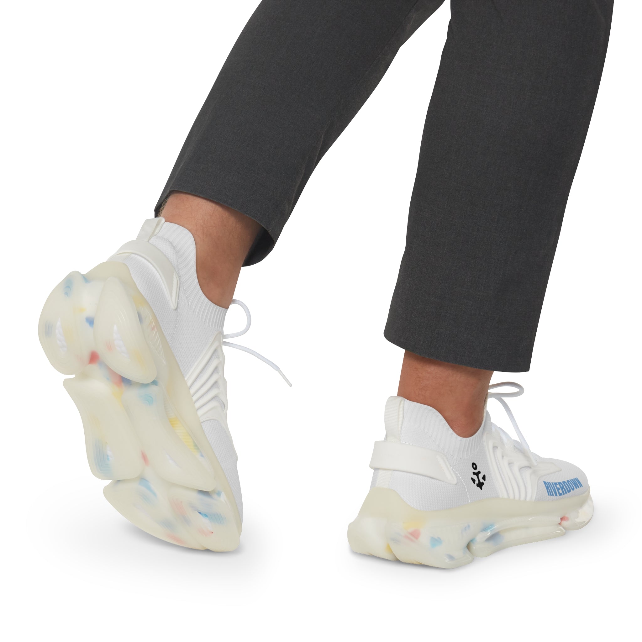 81 - Men's White Mesh Sneakers — Lightweight Breathable Athletic Shoes with 'RIVERDOWN' Accent