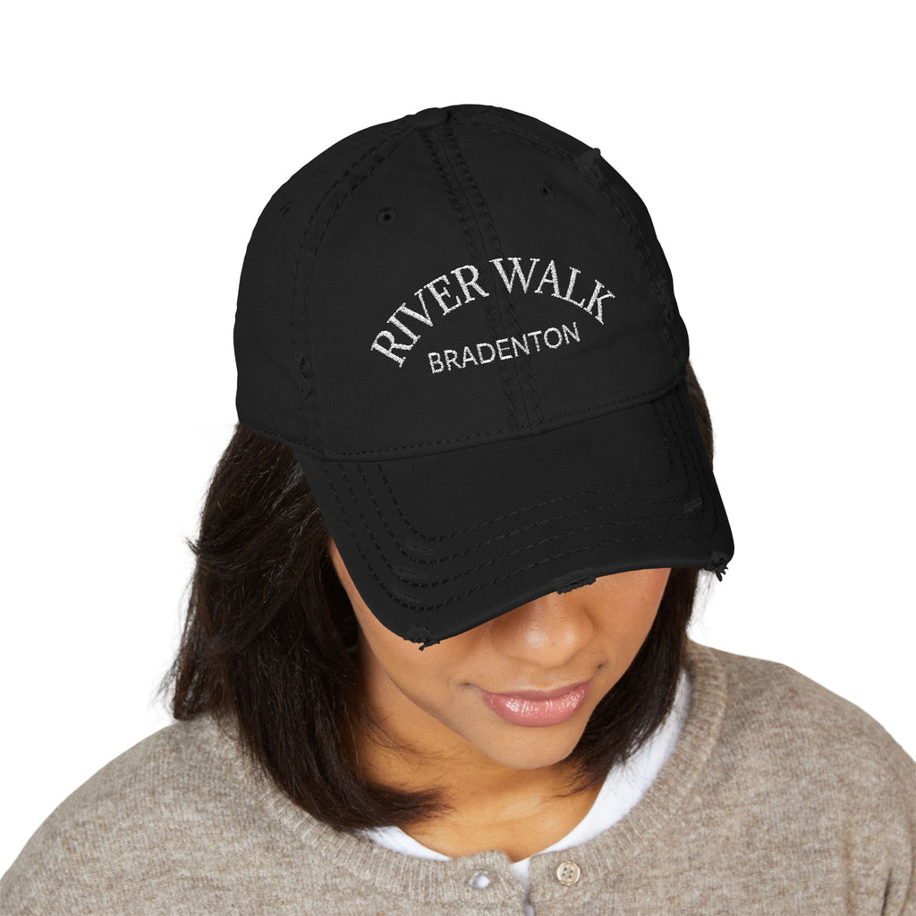 92 - River Walk Distressed Embroidered "River Walk Bradenton" Dad Hat — Vintage Washed Baseball Cap