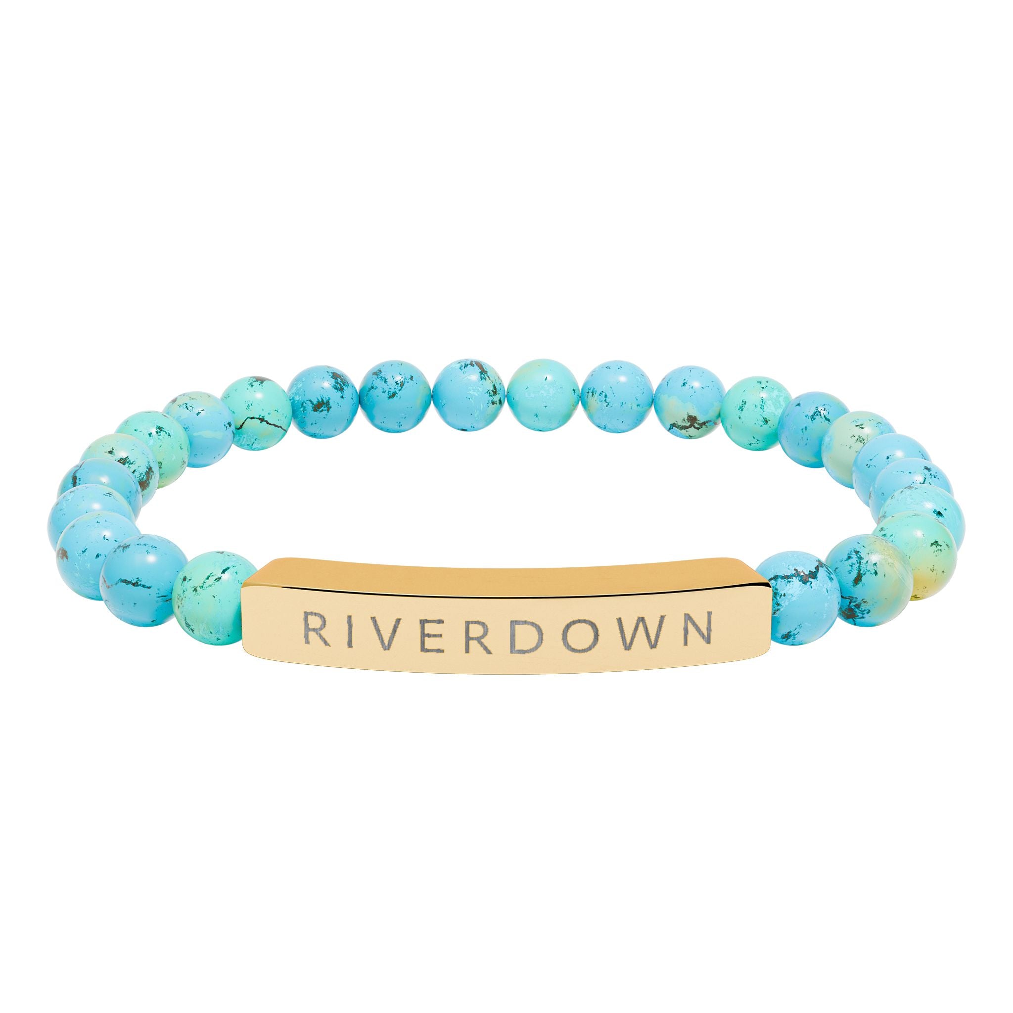 927 - Engraved Natural Stone Stretch Bar Bracelet — Personalized Riverdown Bead Bracelet