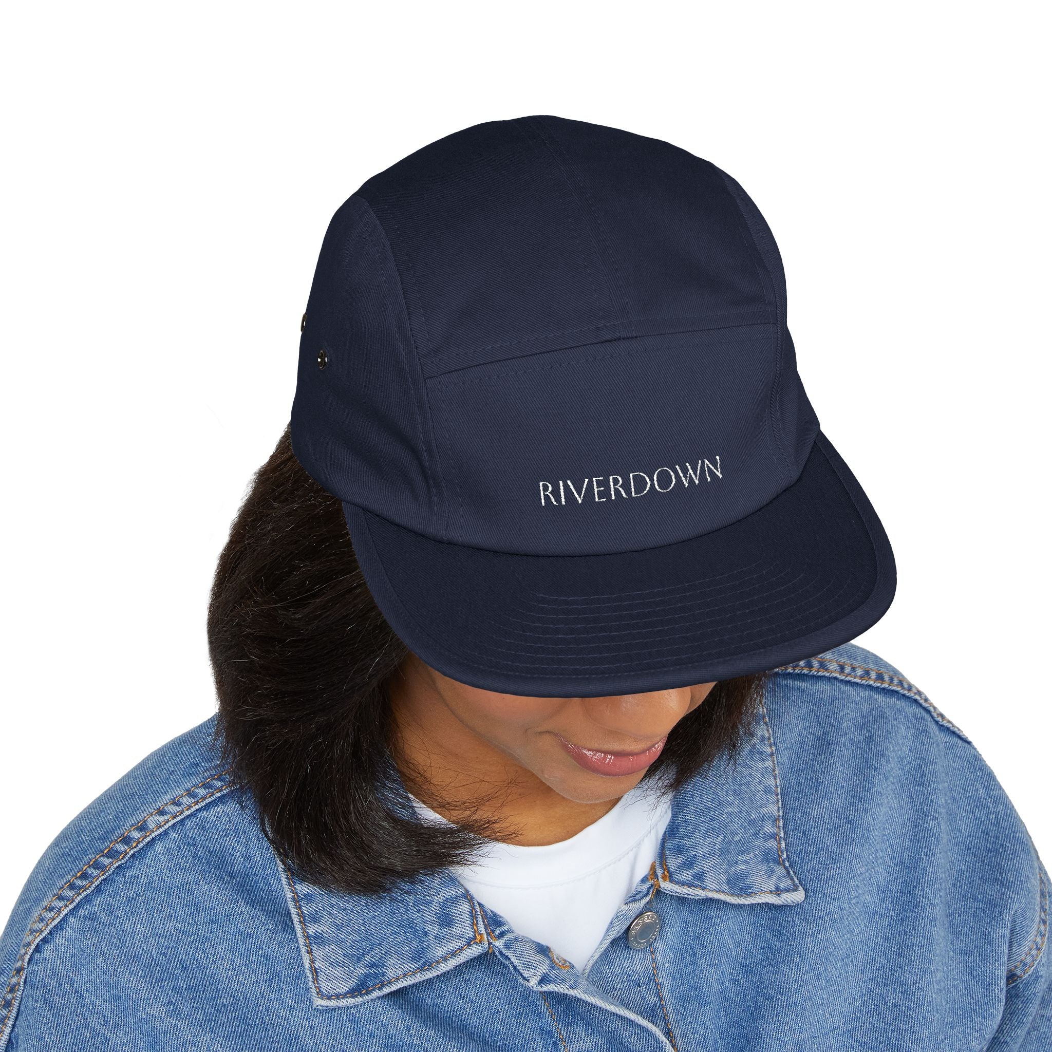 92 - Riverdown Embroidered 5-Panel Cap — Minimal Logo Hat for Everyday Wear