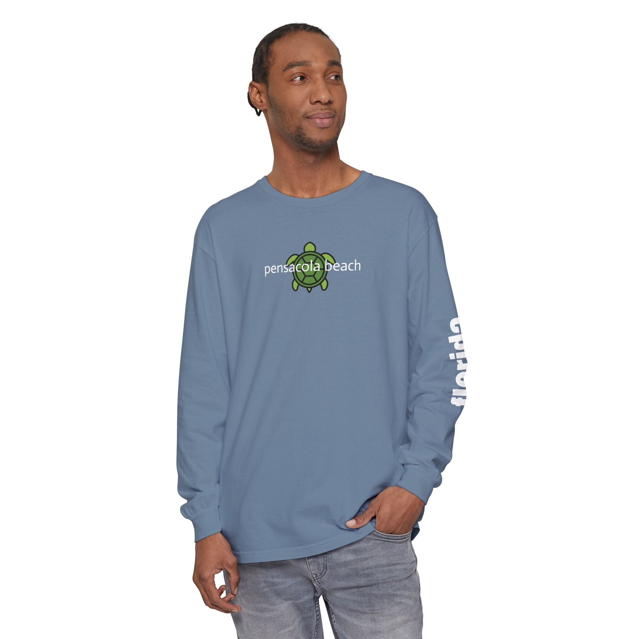 932 - Long Sleeve Tee Pensacola Beach Multi Colors Sea Turtle — Florida Sleeve Graphic