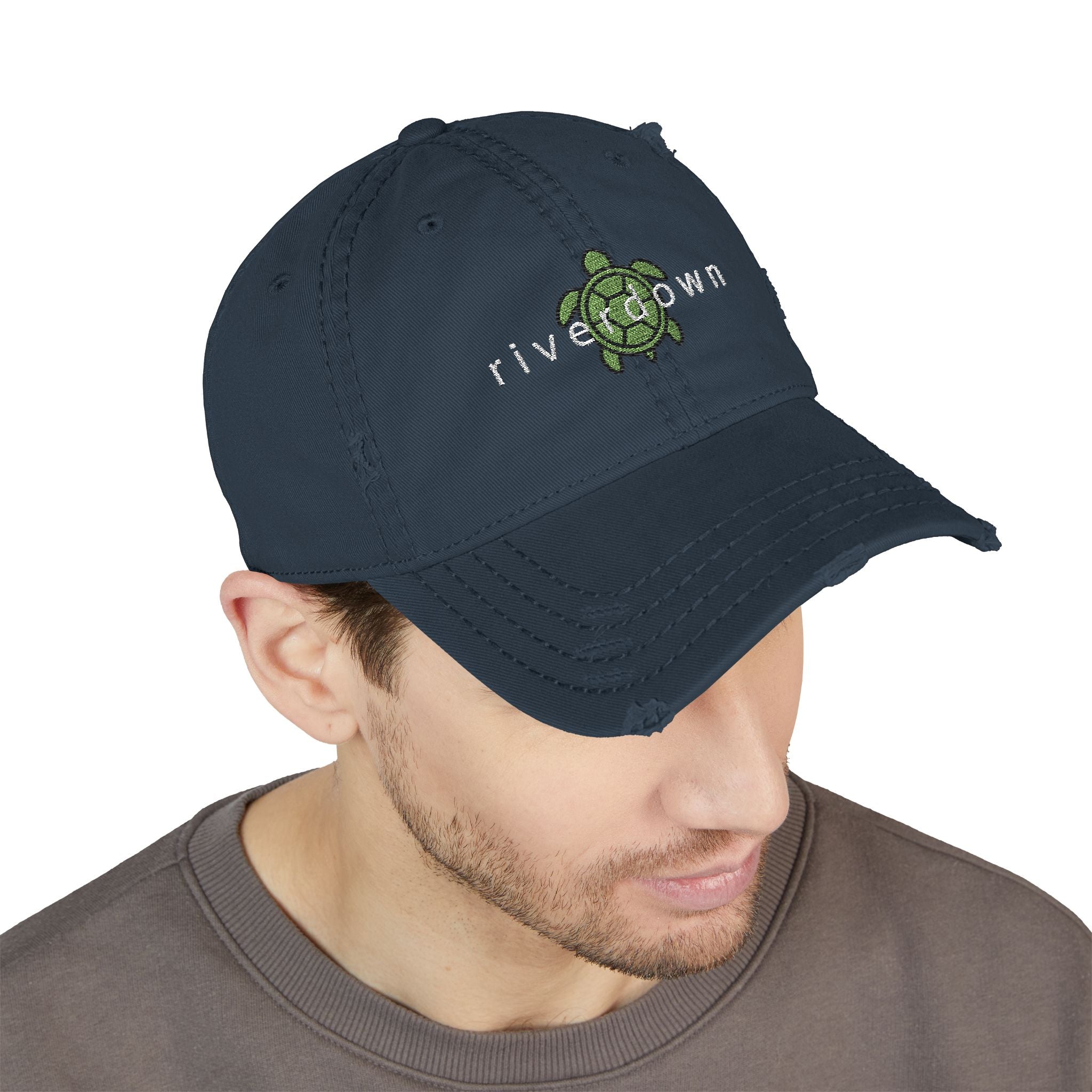 92 - Hat Multi Colors Sea Turtle Distressed Embroidered 'Riverdown' Dad Hat – Vintage Washed Baseball Cap