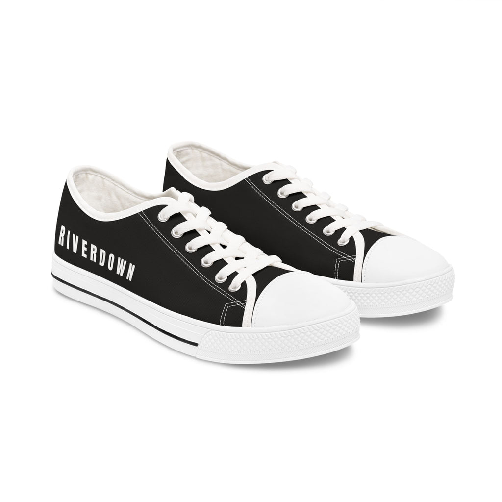 81 - Women's Night Low Top Sneakers — Minimal White Canvas Sneakers with 'RIVERDOWN' Side Text