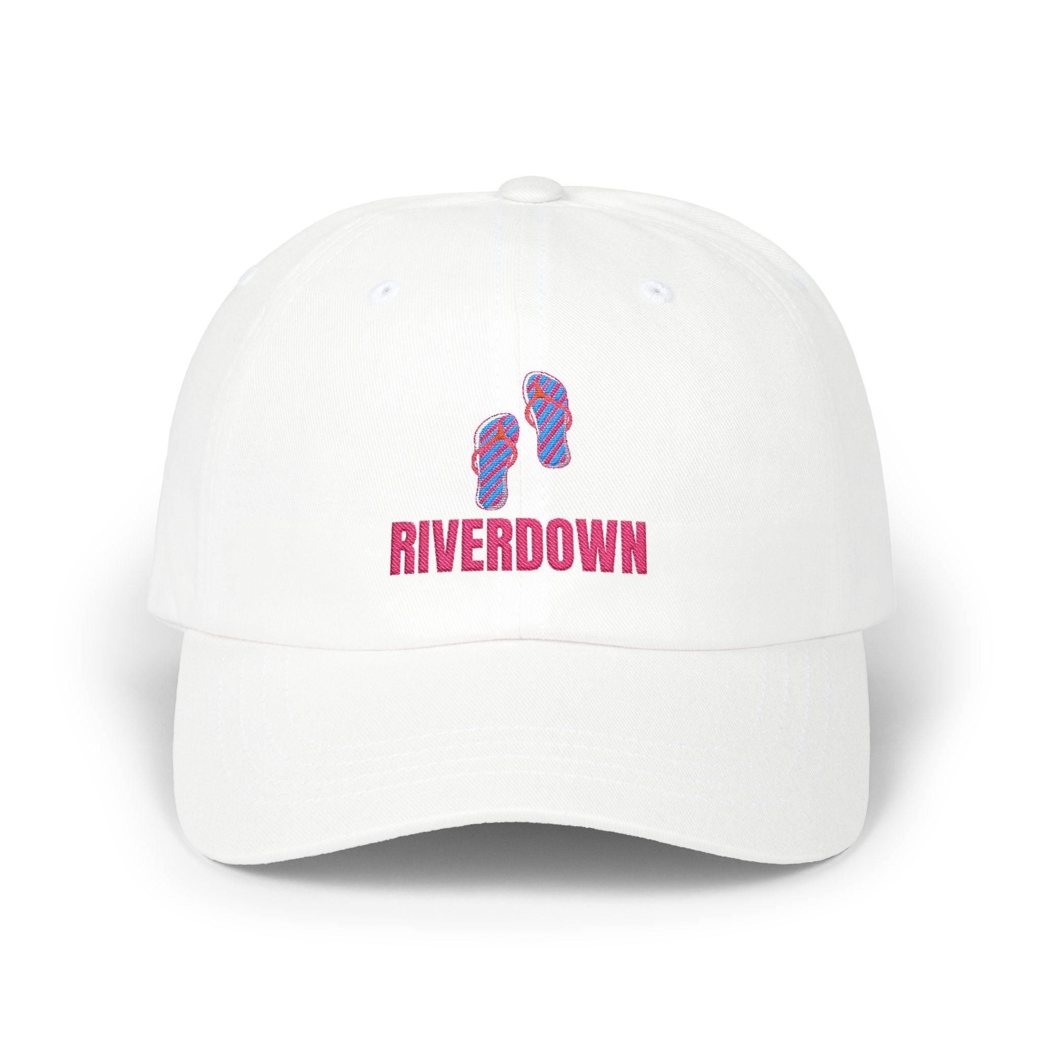 92 - Sandals Pink - Dad Cap — Riverdown Flip-Flop Logo Embroidered Hat