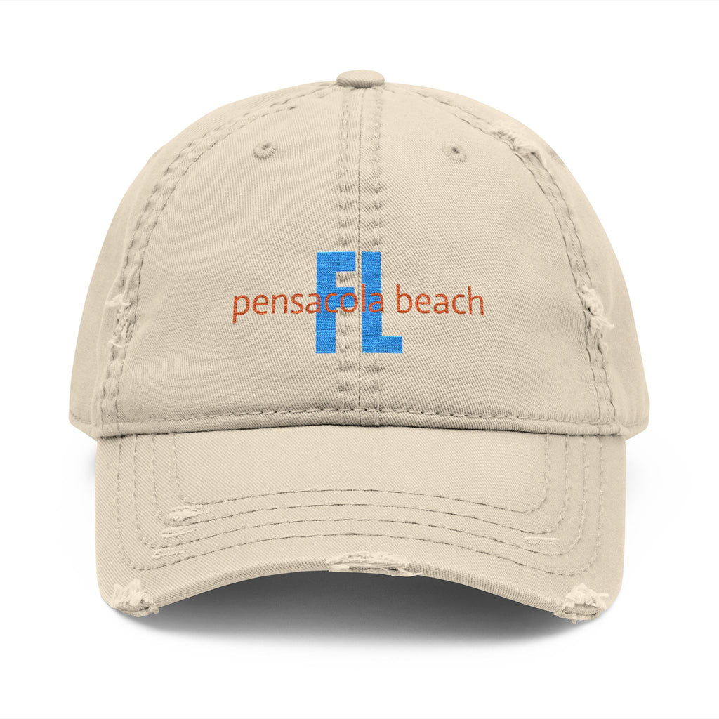 935 - Pensacola Beach Embroidered Distressed Dad Hat - Embroidered Vintage Beach Cap