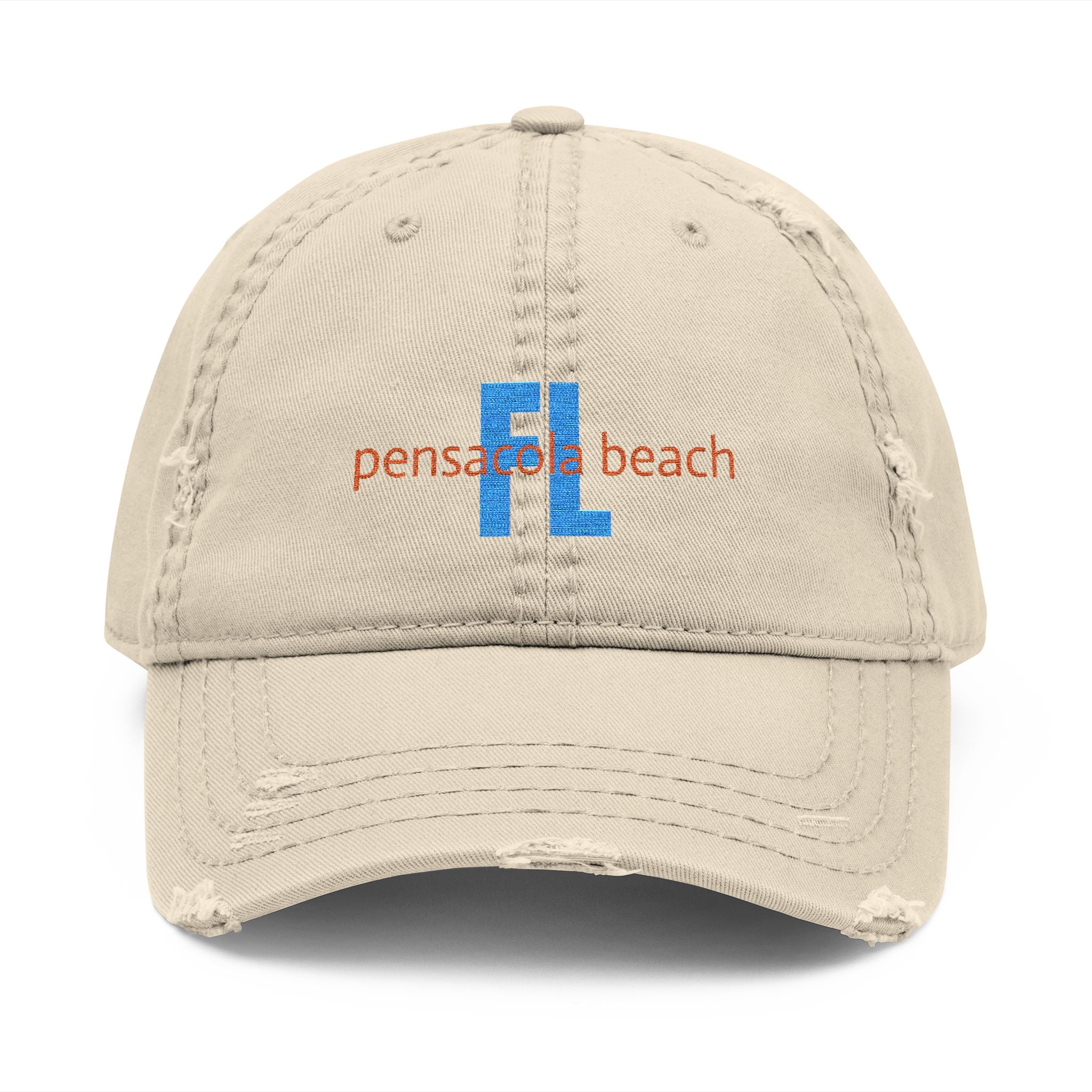 935 - Pensacola Beach Embroidered Distressed Dad Hat - Embroidered Vintage Beach Cap