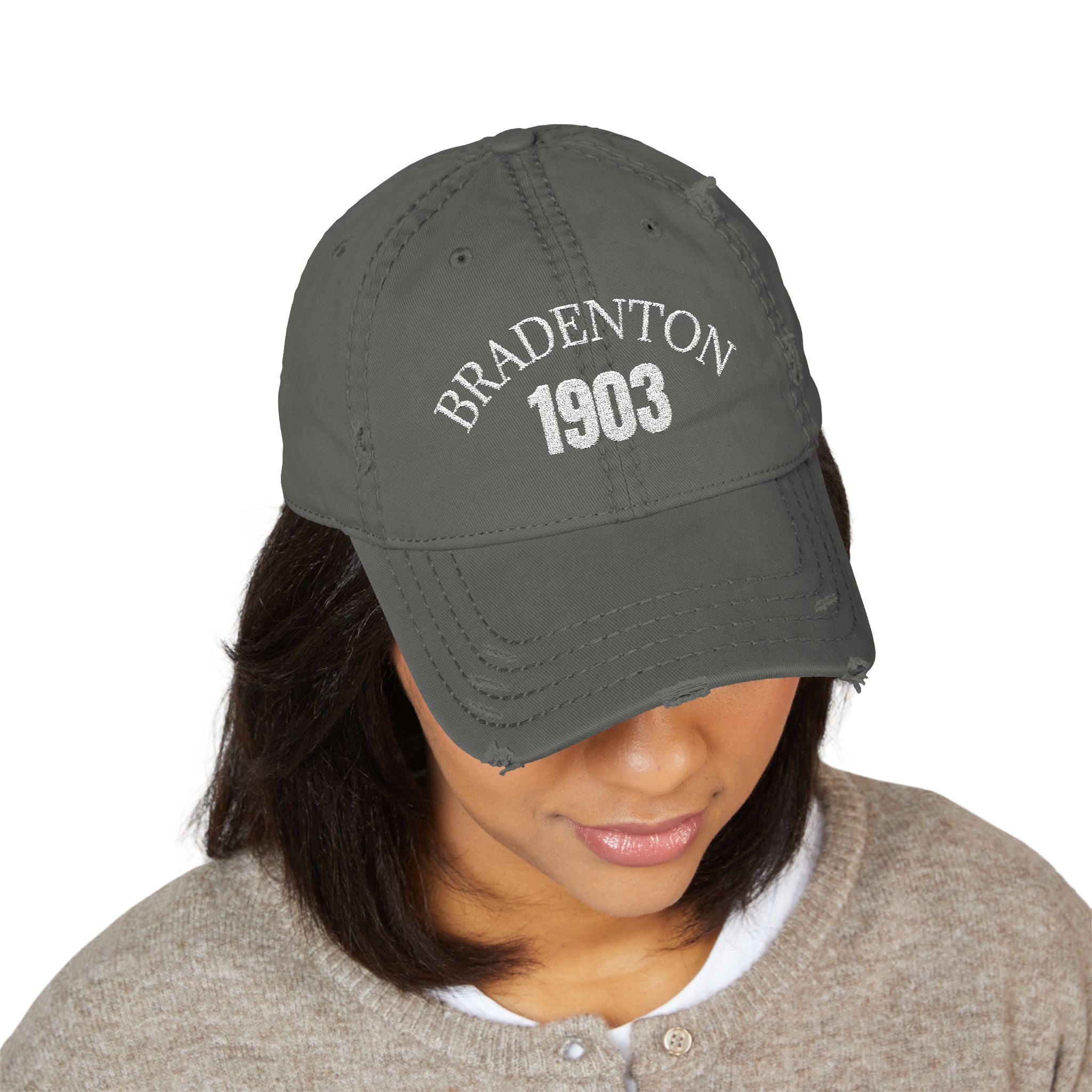 92 - 1903 Bradenton Embroidered Distressed Dad Hat - Embroidered Vintage Beach Cap