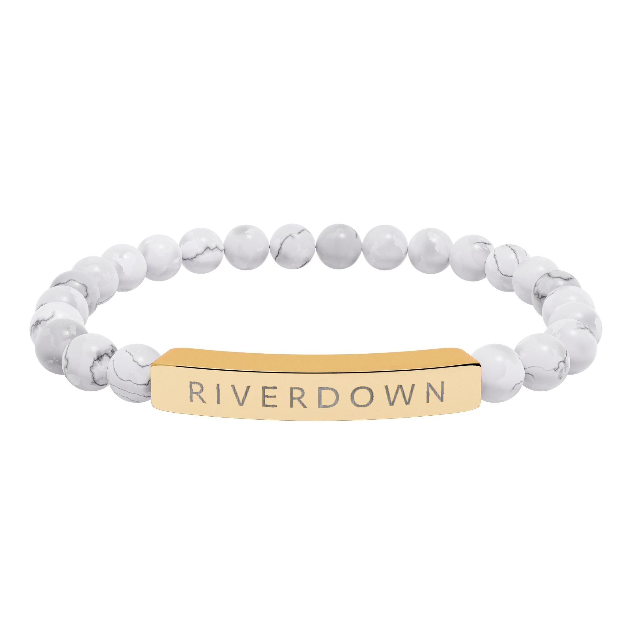 927 - Engraved Natural Stone Stretch Bar Bracelet — Personalized Riverdown Bead Bracelet