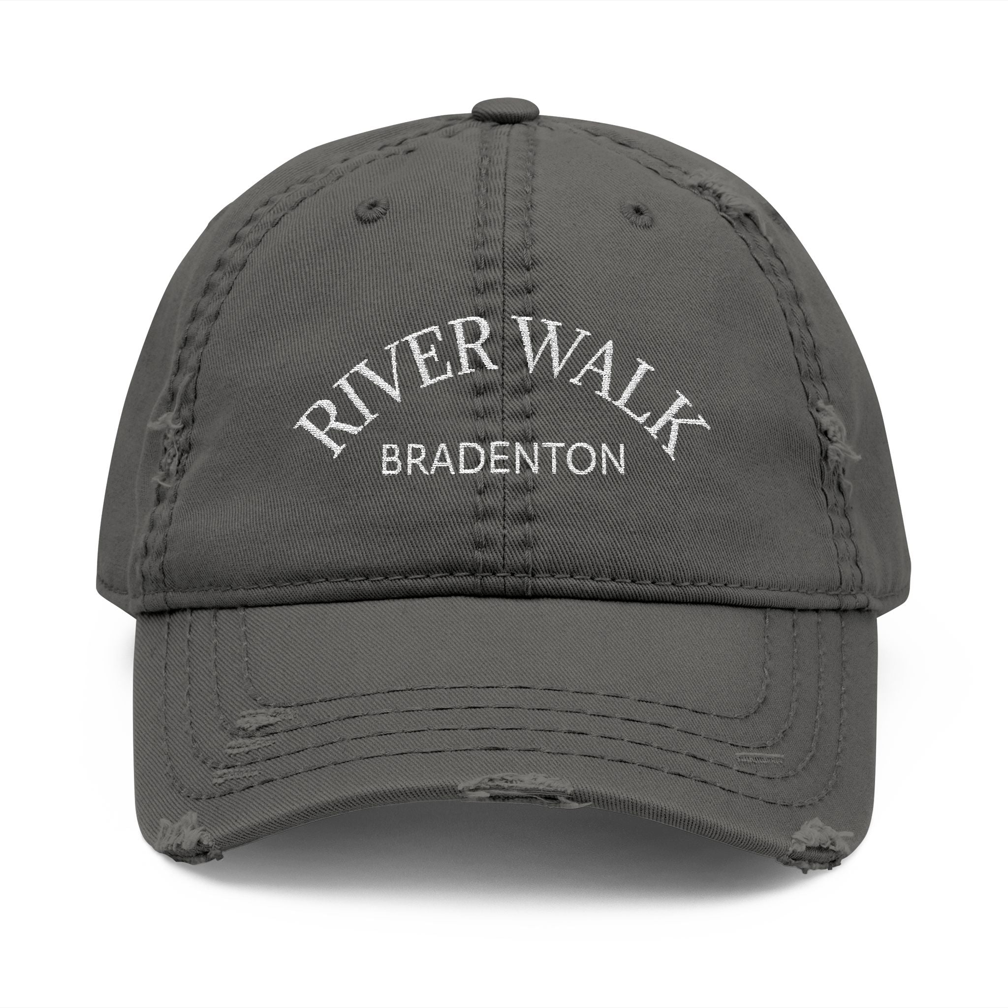 92 - River Walk Distressed Embroidered "River Walk Bradenton" Dad Hat — Vintage Washed Baseball Cap