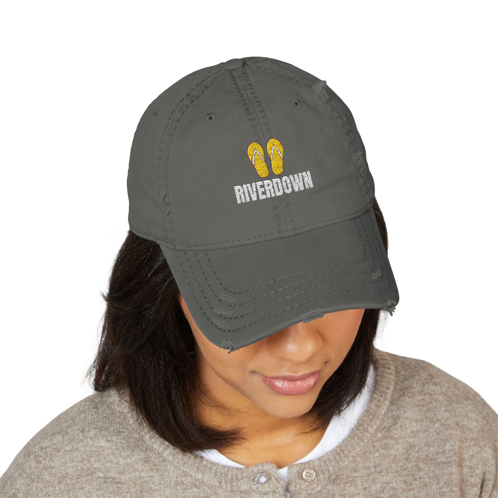 92 - Sandals - Distressed Embroidered Dad Hat — Flip Flop & 'Avgrown' Logo