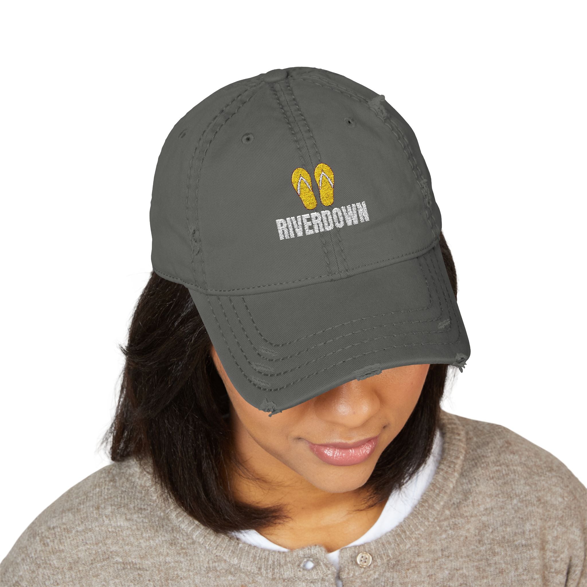 92 - Sandals - Distressed Embroidered Dad Hat — Flip Flop & 'Avgrown' Logo
