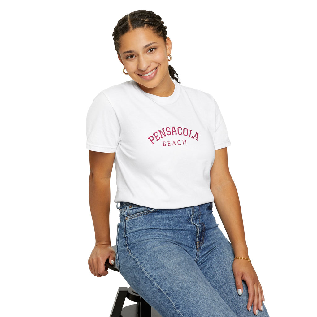 9311 - Embroidered Pensacola Beach Logo T-Shirt — Soft Garment-Dyed Casual