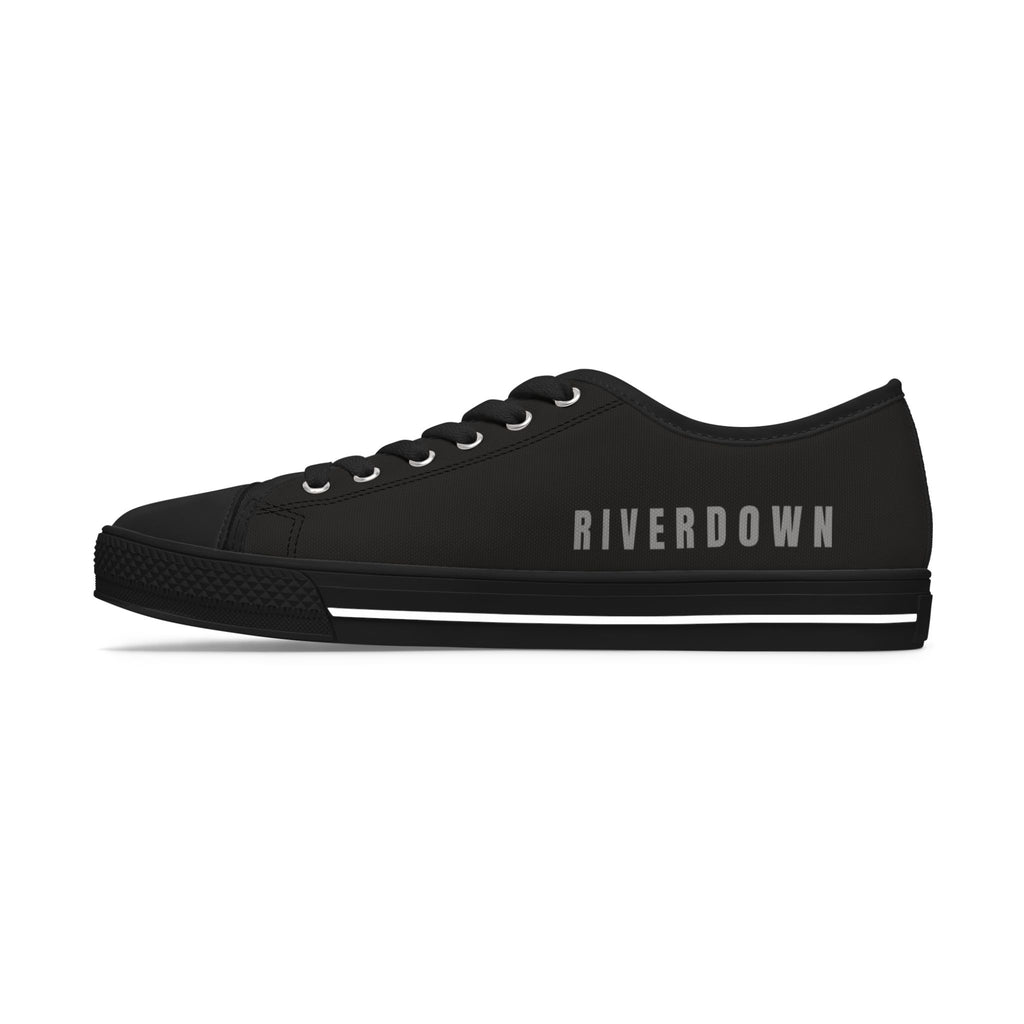 81 - Women's Night Low Top Sneakers — Minimal White Canvas Sneakers with 'RIVERDOWN' Side Text