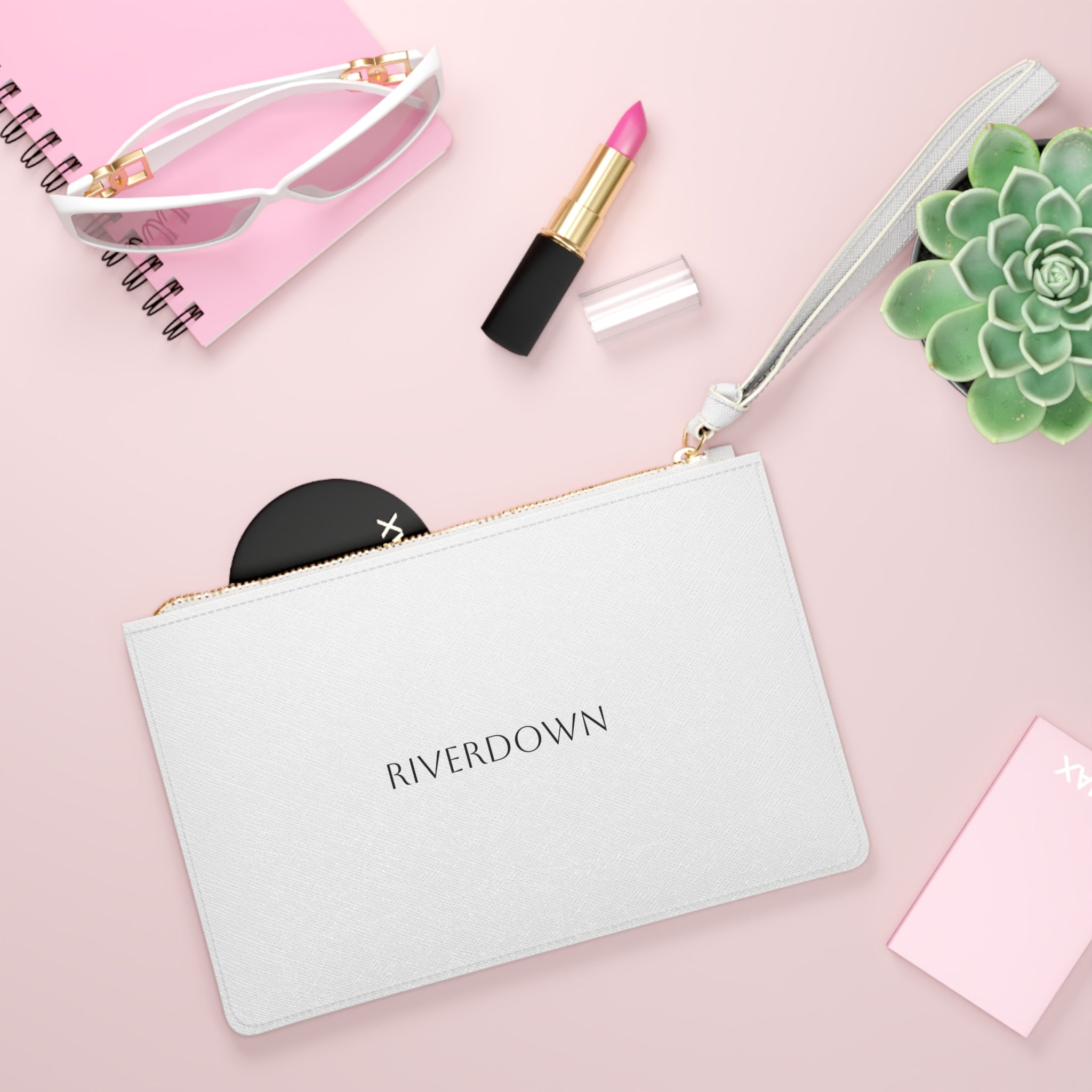 926 - Riverdown Minimalist Leather Clutch Bag — Elegant White Wristlet